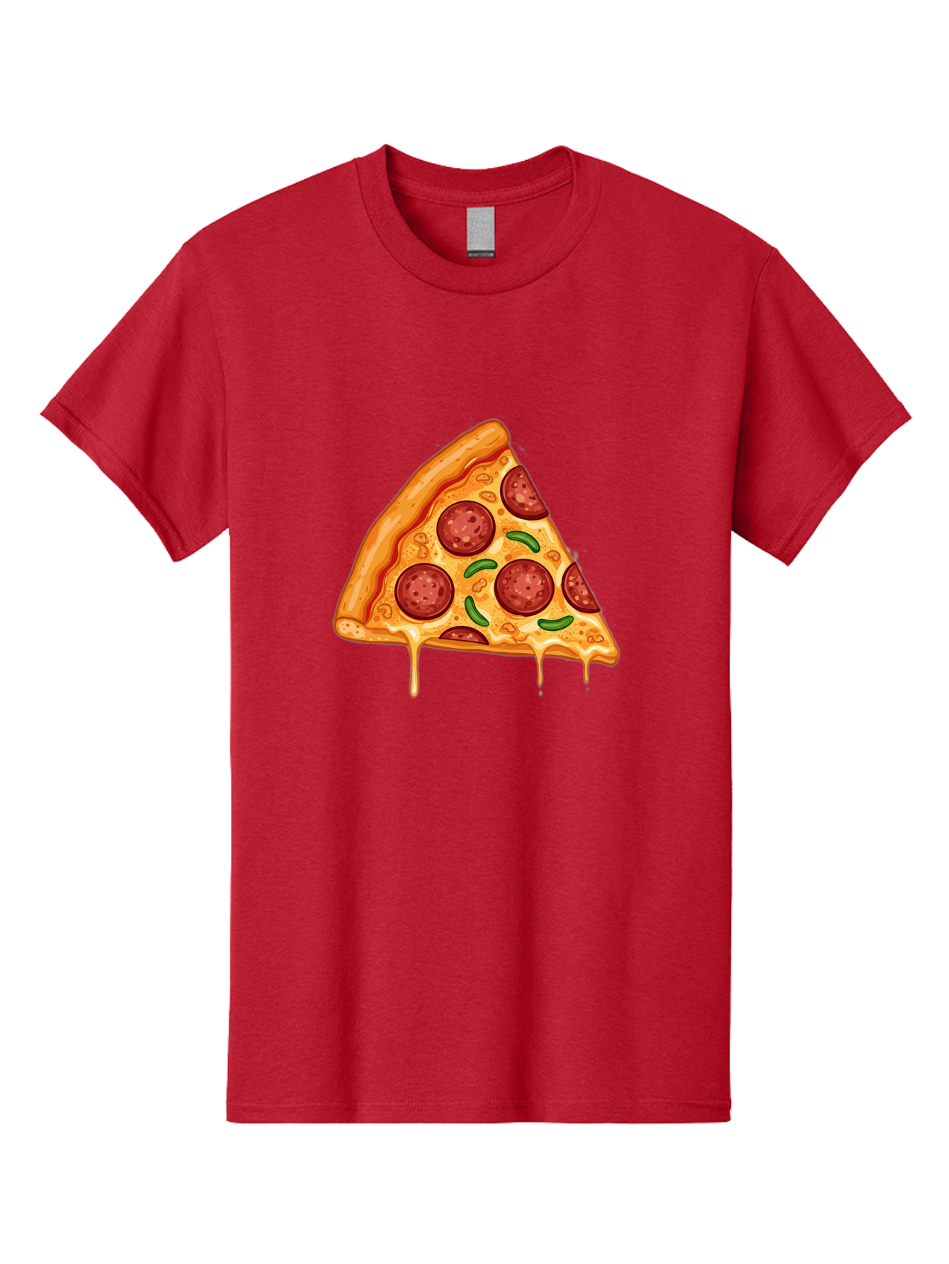 Pizza-Slice-32 Men'S Graphic Tee, 100% Cotton, Comfortable Casual Summer Wear, Machine Washable, Pepperoni Pizza Slice, Cheesy Goodness, Melted Cheese, Pepperoni Toppings, Jalapeno Slices, Italian Cuisine, Delicious Food, Savory Flavors, Bac294