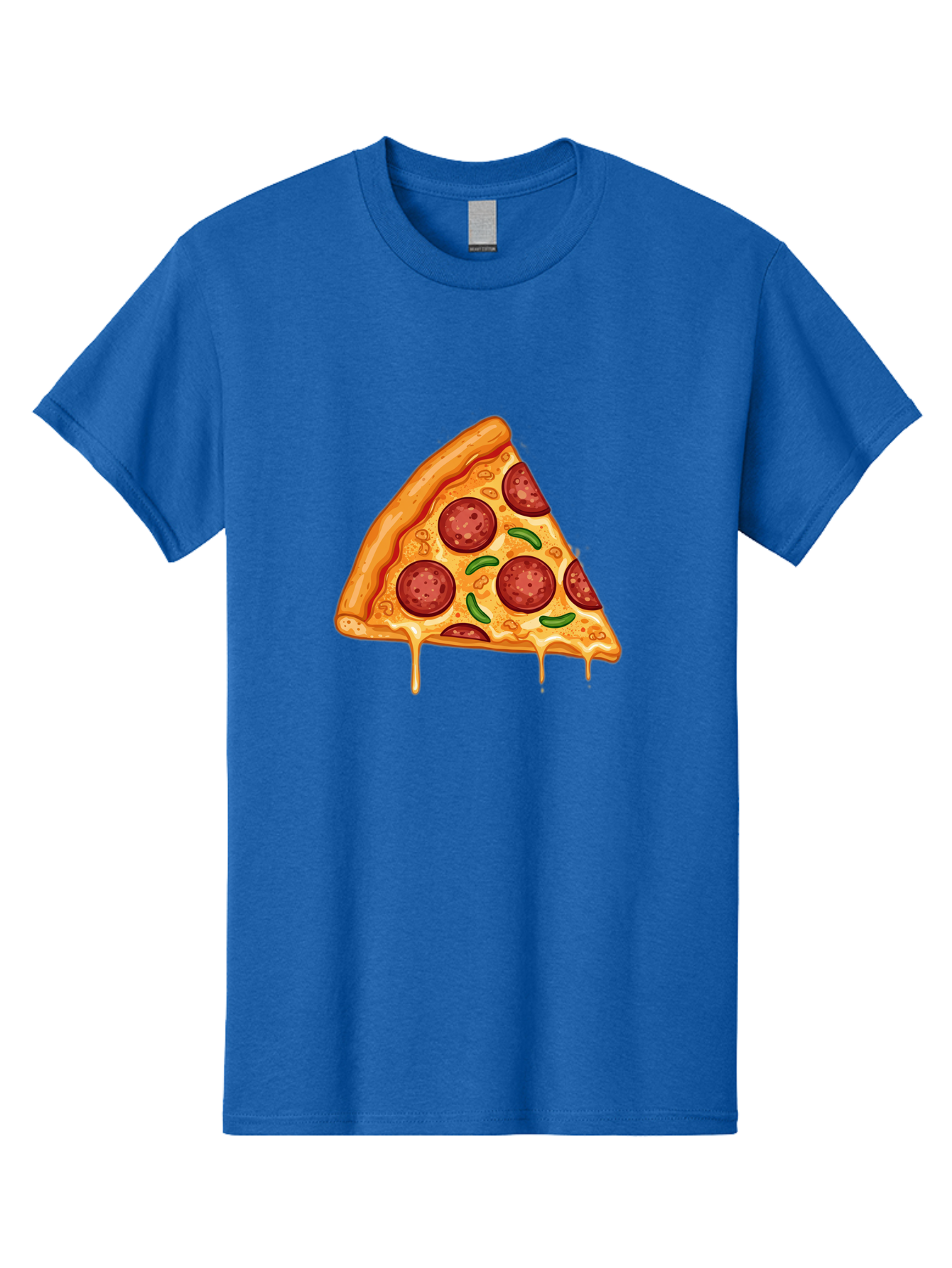 Pizza-Slice-32 Men'S Graphic Tee, 100% Cotton, Comfortable Casual Summer Wear, Machine Washable, Pepperoni Pizza Slice, Cheesy Goodness, Melted Cheese, Pepperoni Toppings, Jalapeno Slices, Italian Cuisine, Delicious Food, Savory Flavors, Bac294