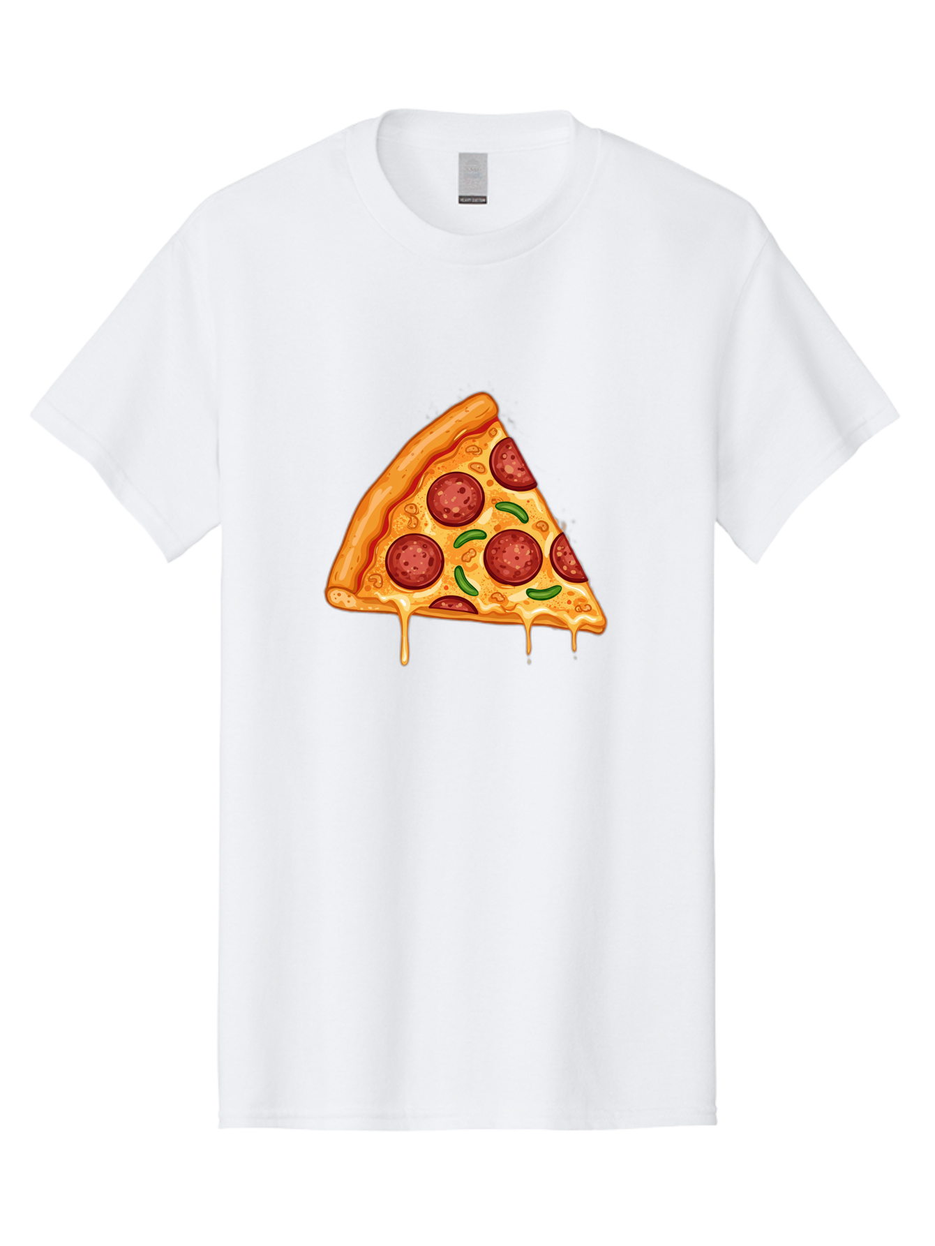 Pizza-Slice-32 Men'S Graphic Tee, 100% Cotton, Comfortable Casual Summer Wear, Machine Washable, Pepperoni Pizza Slice, Cheesy Goodness, Melted Cheese, Pepperoni Toppings, Jalapeno Slices, Italian Cuisine, Delicious Food, Savory Flavors, Bac294
