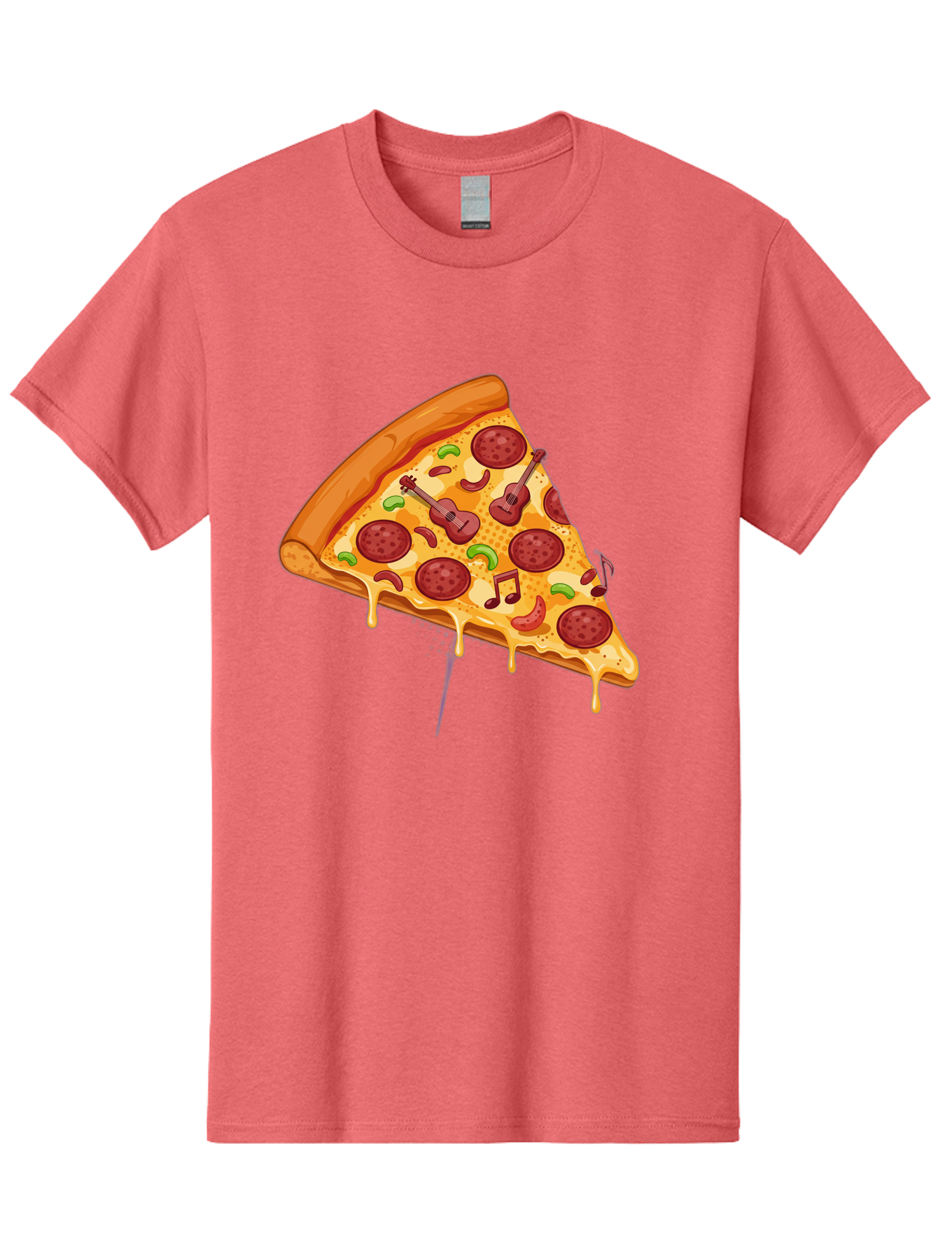Pizza-Slice-33 Men'S Graphic Tee, 100% Cotton, Comfortable Casual Summer Wear, Machine Washable, Pizza Slice, Pepperoni Pizza, Cheese Pizza, Guitar Toppings, Music Notes, Cartoon Style, Playful Food, Whimsical Design, Cheesy Goodness, Bac295