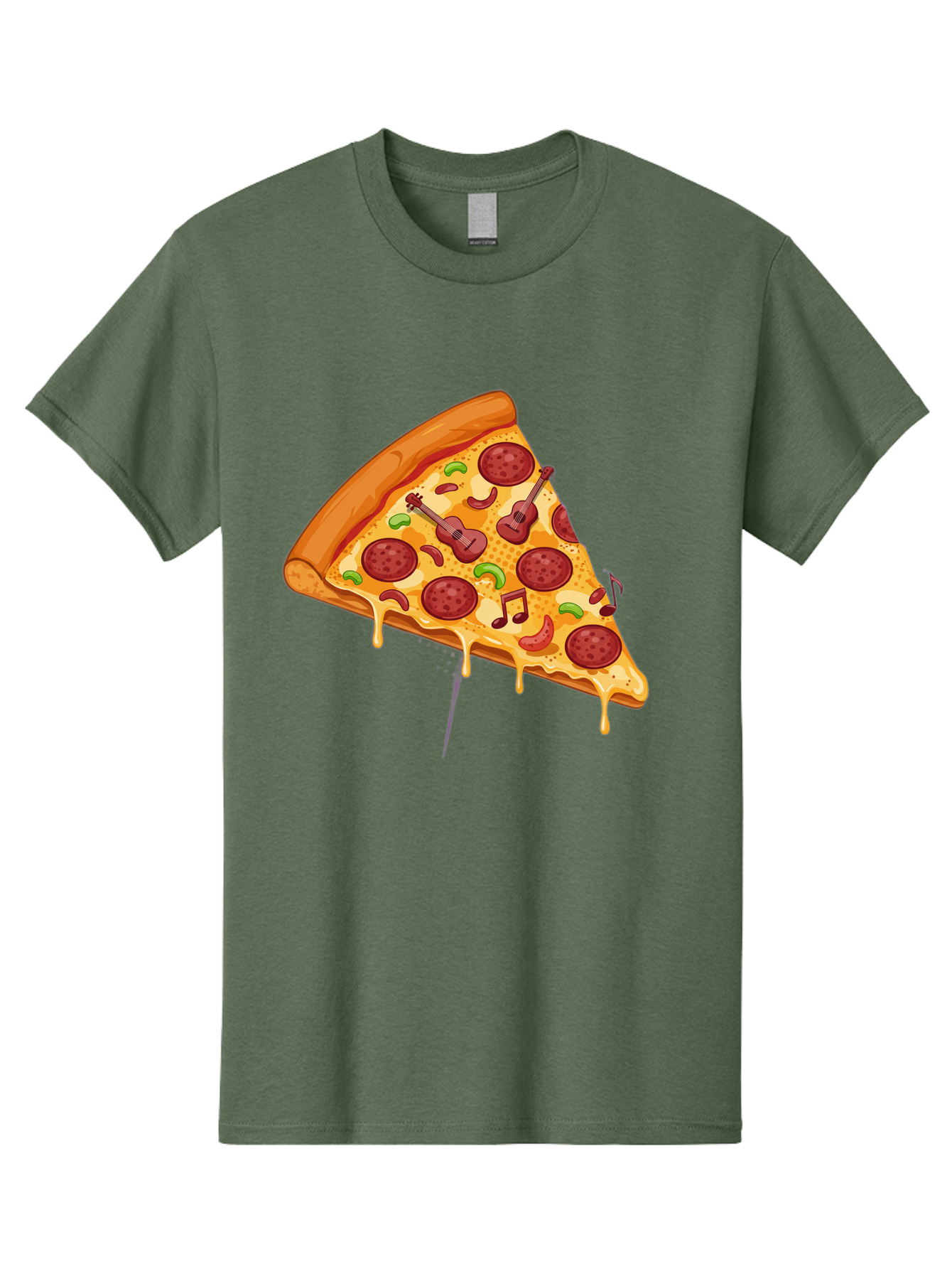 Pizza-Slice-33 Men'S Graphic Tee, 100% Cotton, Comfortable Casual Summer Wear, Machine Washable, Pizza Slice, Pepperoni Pizza, Cheese Pizza, Guitar Toppings, Music Notes, Cartoon Style, Playful Food, Whimsical Design, Cheesy Goodness, Bac295
