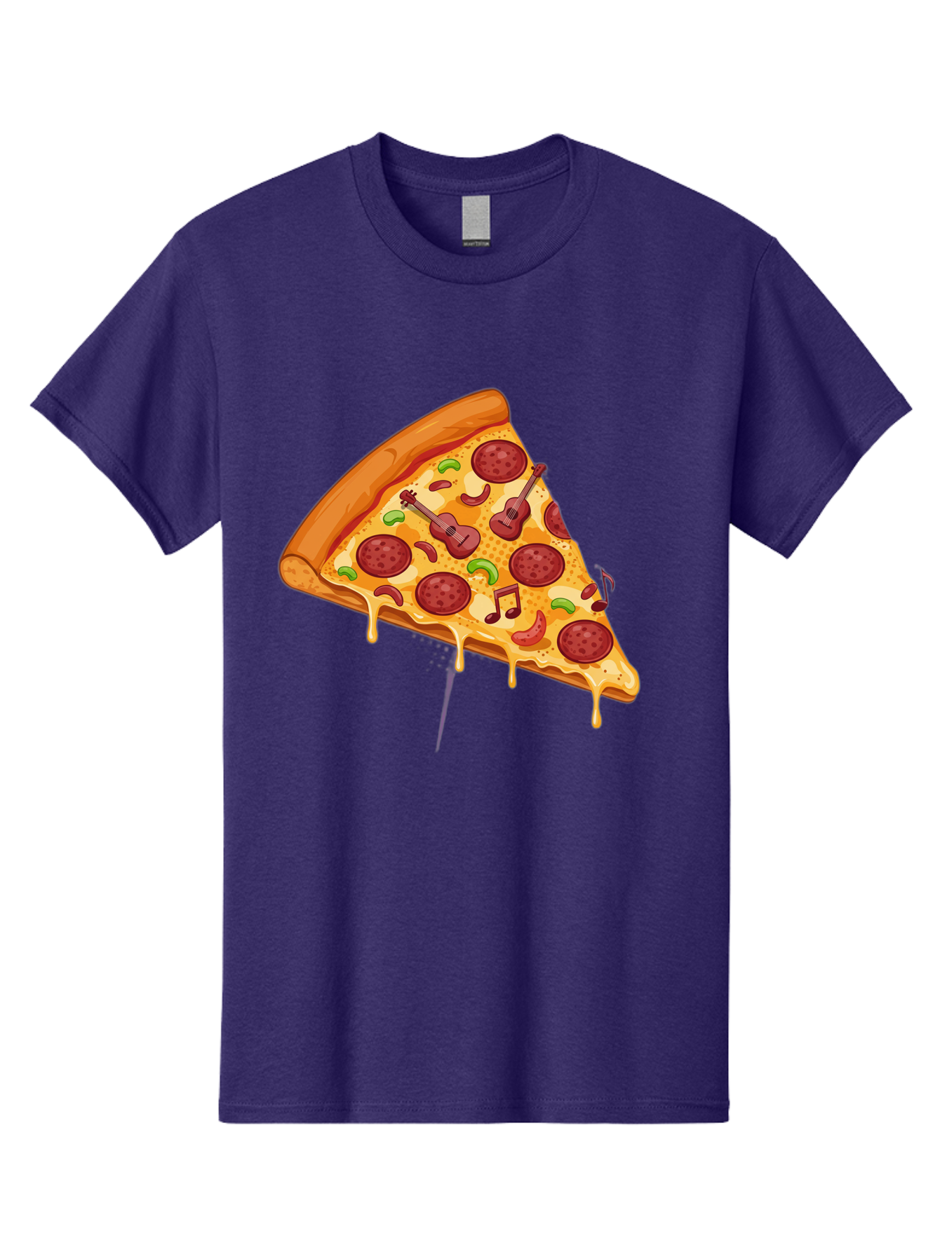 Pizza-Slice-33 Men'S Graphic Tee, 100% Cotton, Comfortable Casual Summer Wear, Machine Washable, Pizza Slice, Pepperoni Pizza, Cheese Pizza, Guitar Toppings, Music Notes, Cartoon Style, Playful Food, Whimsical Design, Cheesy Goodness, Bac295
