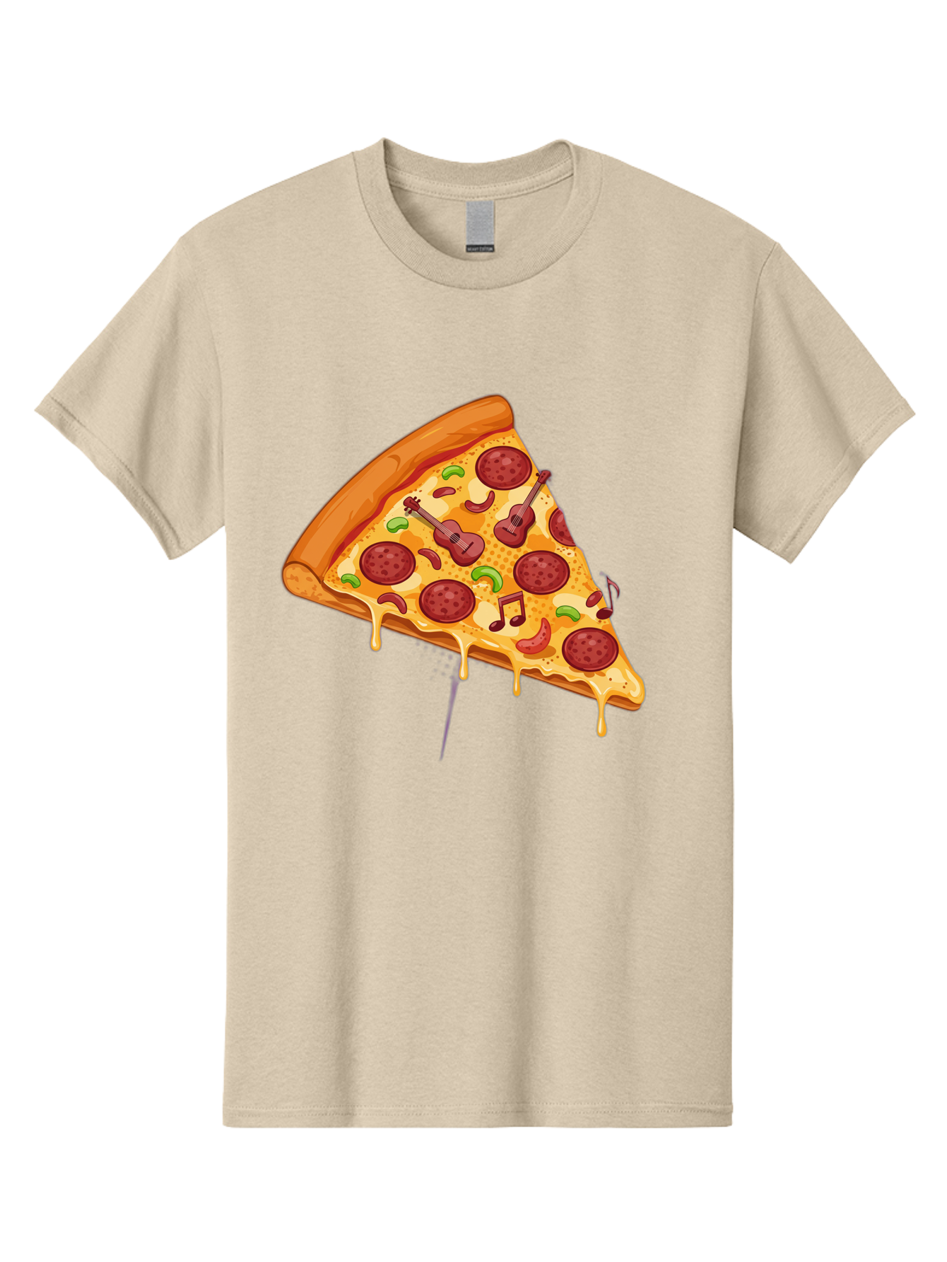 Pizza-Slice-33 Men'S Graphic Tee, 100% Cotton, Comfortable Casual Summer Wear, Machine Washable, Pizza Slice, Pepperoni Pizza, Cheese Pizza, Guitar Toppings, Music Notes, Cartoon Style, Playful Food, Whimsical Design, Cheesy Goodness, Bac295