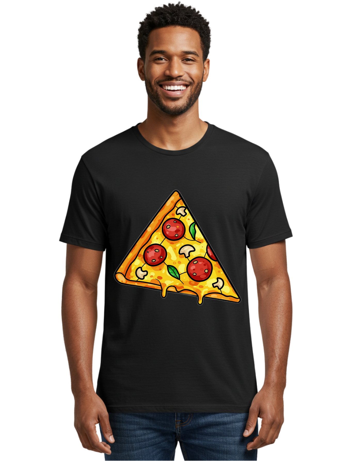 Pizza-Slice-34 Men'S Graphic Tee, 100% Cotton, Comfortable Casual Summer Wear, Machine Washable, Tasty Pizza, Melted Cheese, Pepperoni Pizza, Mushrooms, Basil, Cheesy Goodness, Savory Delight, Italian Cuisine, Foodie Favorite, Pizza Love Bac296