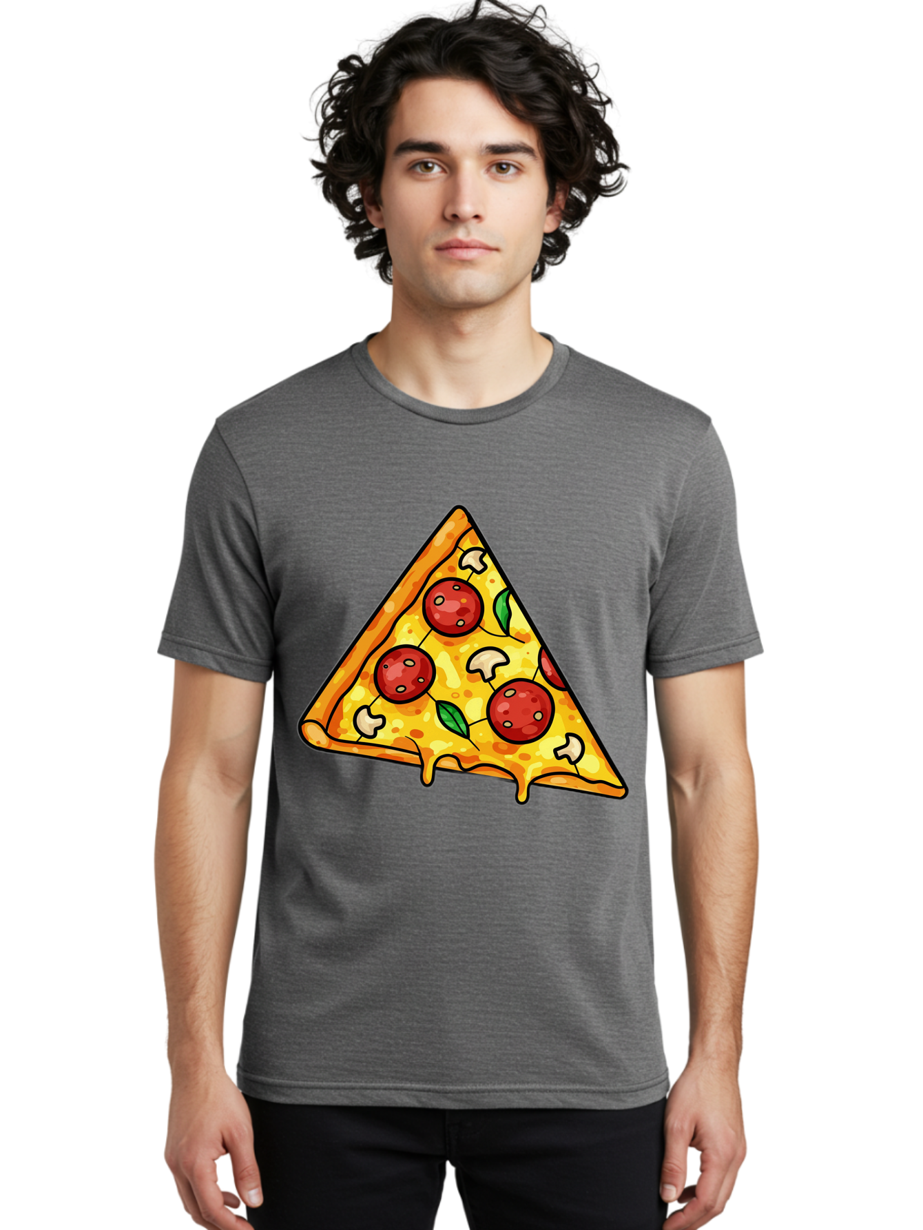 Pizza-Slice-34 Men'S Graphic Tee, 100% Cotton, Comfortable Casual Summer Wear, Machine Washable, Tasty Pizza, Melted Cheese, Pepperoni Pizza, Mushrooms, Basil, Cheesy Goodness, Savory Delight, Italian Cuisine, Foodie Favorite, Pizza Love Bac296