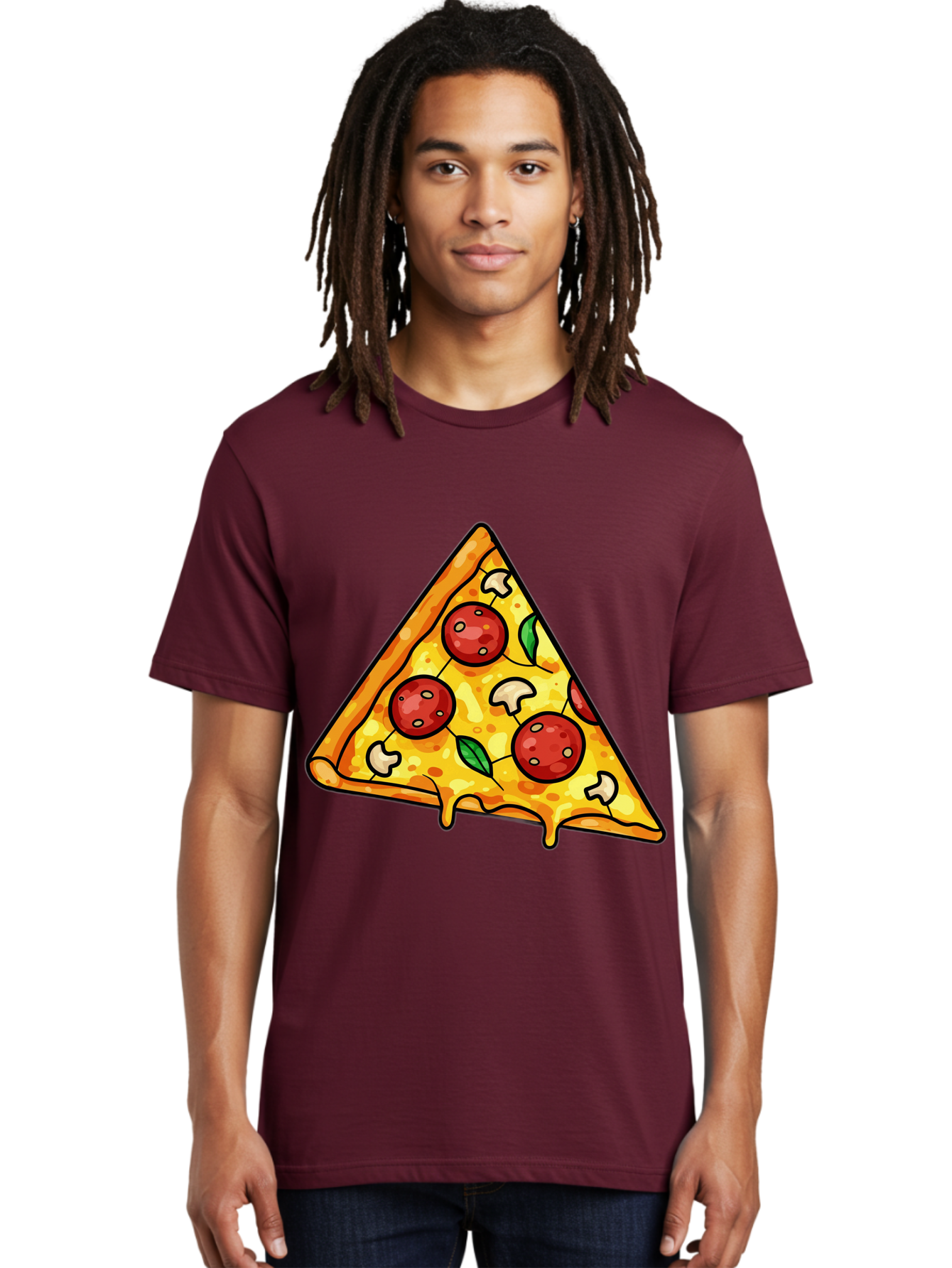 Pizza-Slice-34 Men'S Graphic Tee, 100% Cotton, Comfortable Casual Summer Wear, Machine Washable, Tasty Pizza, Melted Cheese, Pepperoni Pizza, Mushrooms, Basil, Cheesy Goodness, Savory Delight, Italian Cuisine, Foodie Favorite, Pizza Love Bac296