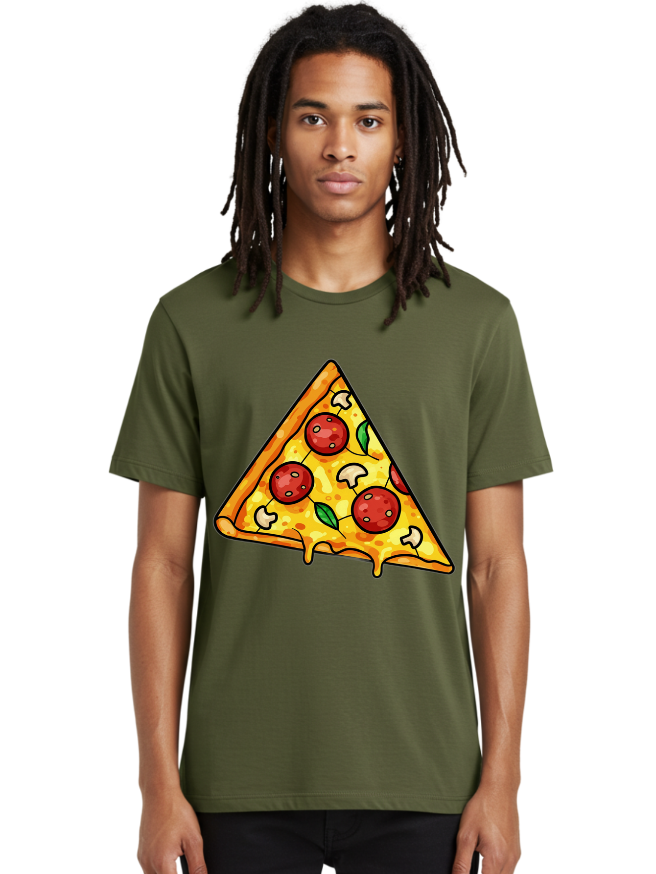 Pizza-Slice-34 Men'S Graphic Tee, 100% Cotton, Comfortable Casual Summer Wear, Machine Washable, Tasty Pizza, Melted Cheese, Pepperoni Pizza, Mushrooms, Basil, Cheesy Goodness, Savory Delight, Italian Cuisine, Foodie Favorite, Pizza Love Bac296