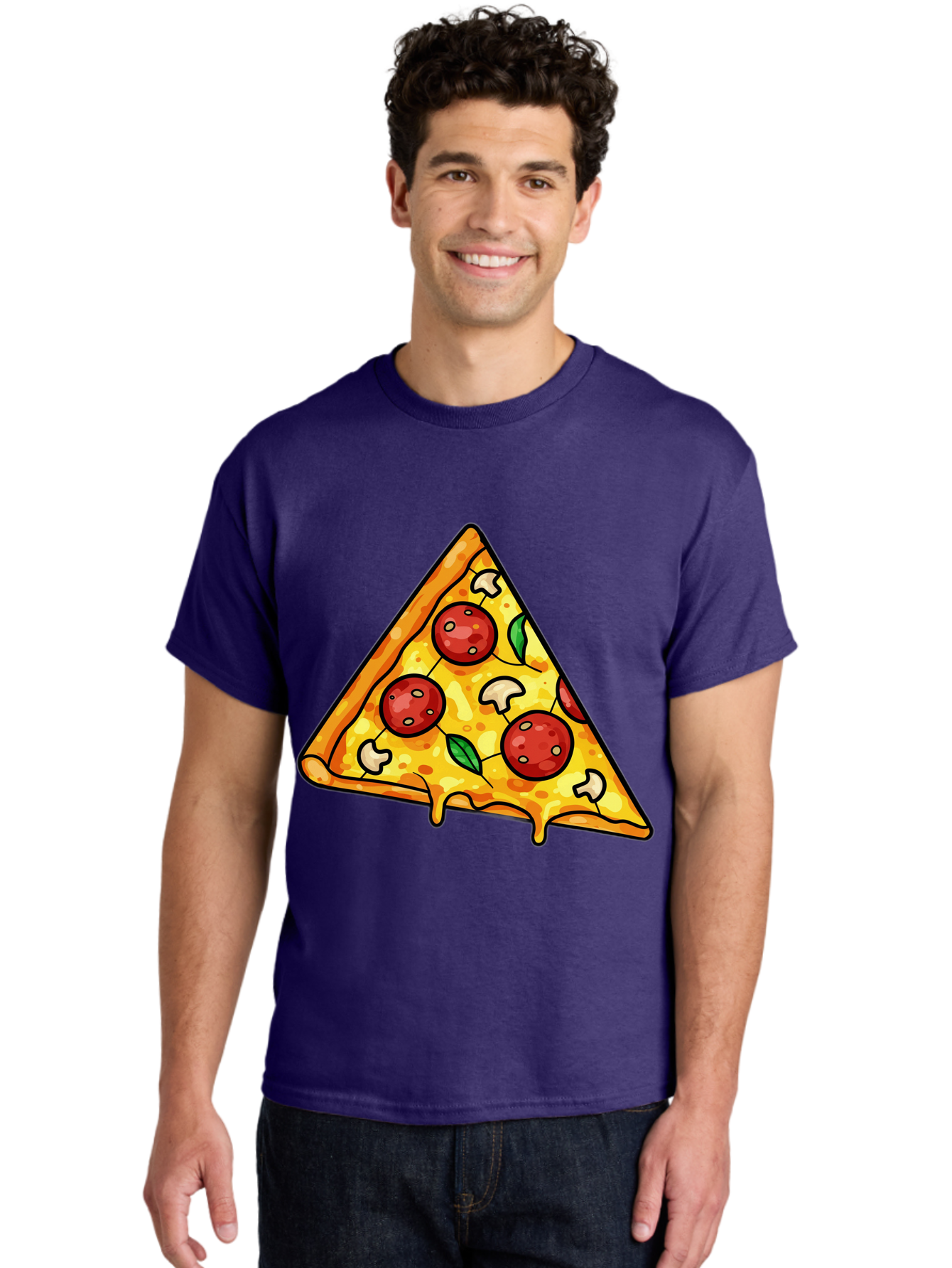 Pizza-Slice-34 Men'S Graphic Tee, 100% Cotton, Comfortable Casual Summer Wear, Machine Washable, Tasty Pizza, Melted Cheese, Pepperoni Pizza, Mushrooms, Basil, Cheesy Goodness, Savory Delight, Italian Cuisine, Foodie Favorite, Pizza Love Bac296