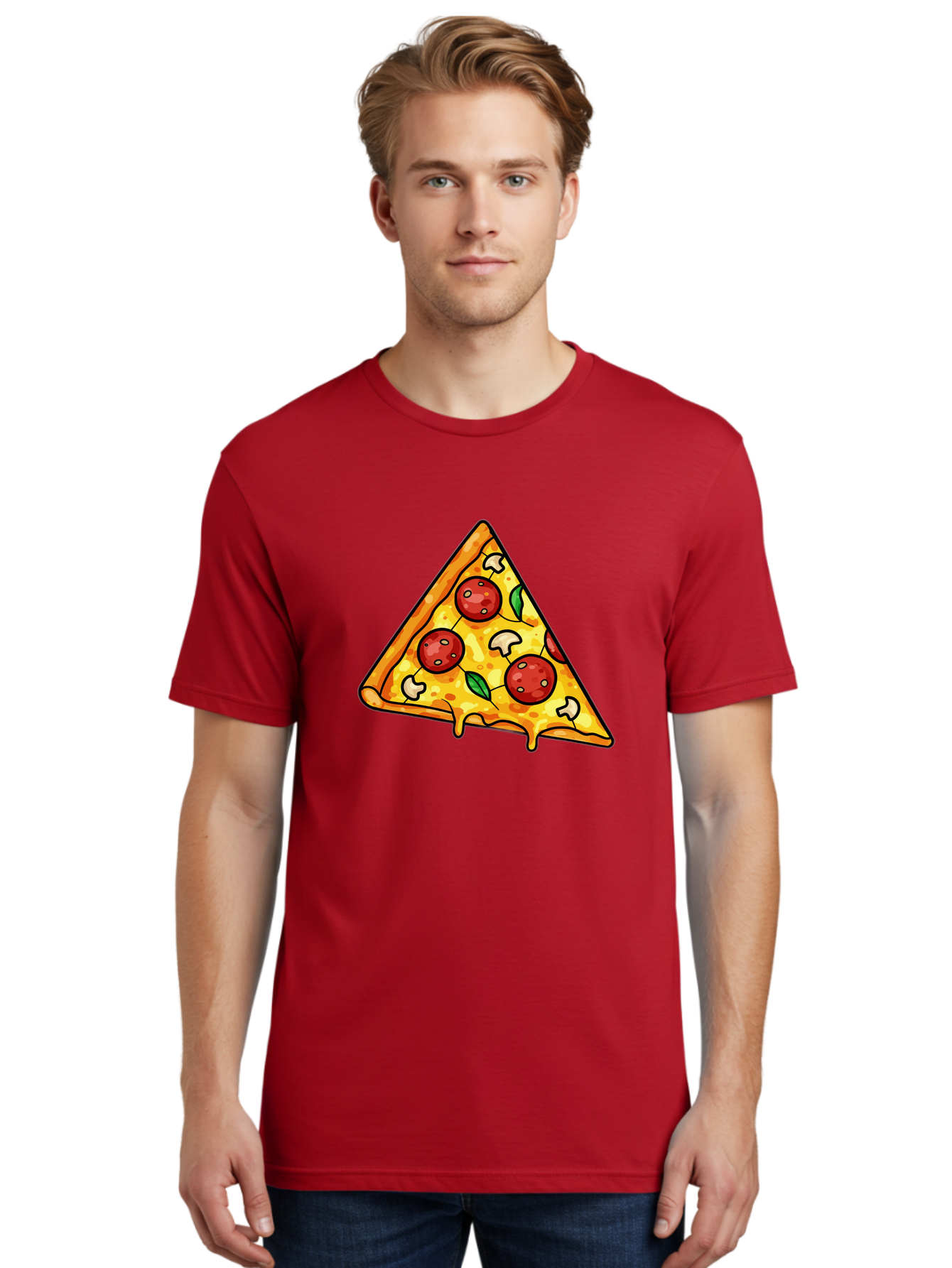 Pizza-Slice-34 Men'S Graphic Tee, 100% Cotton, Comfortable Casual Summer Wear, Machine Washable, Tasty Pizza, Melted Cheese, Pepperoni Pizza, Mushrooms, Basil, Cheesy Goodness, Savory Delight, Italian Cuisine, Foodie Favorite, Pizza Love Bac296