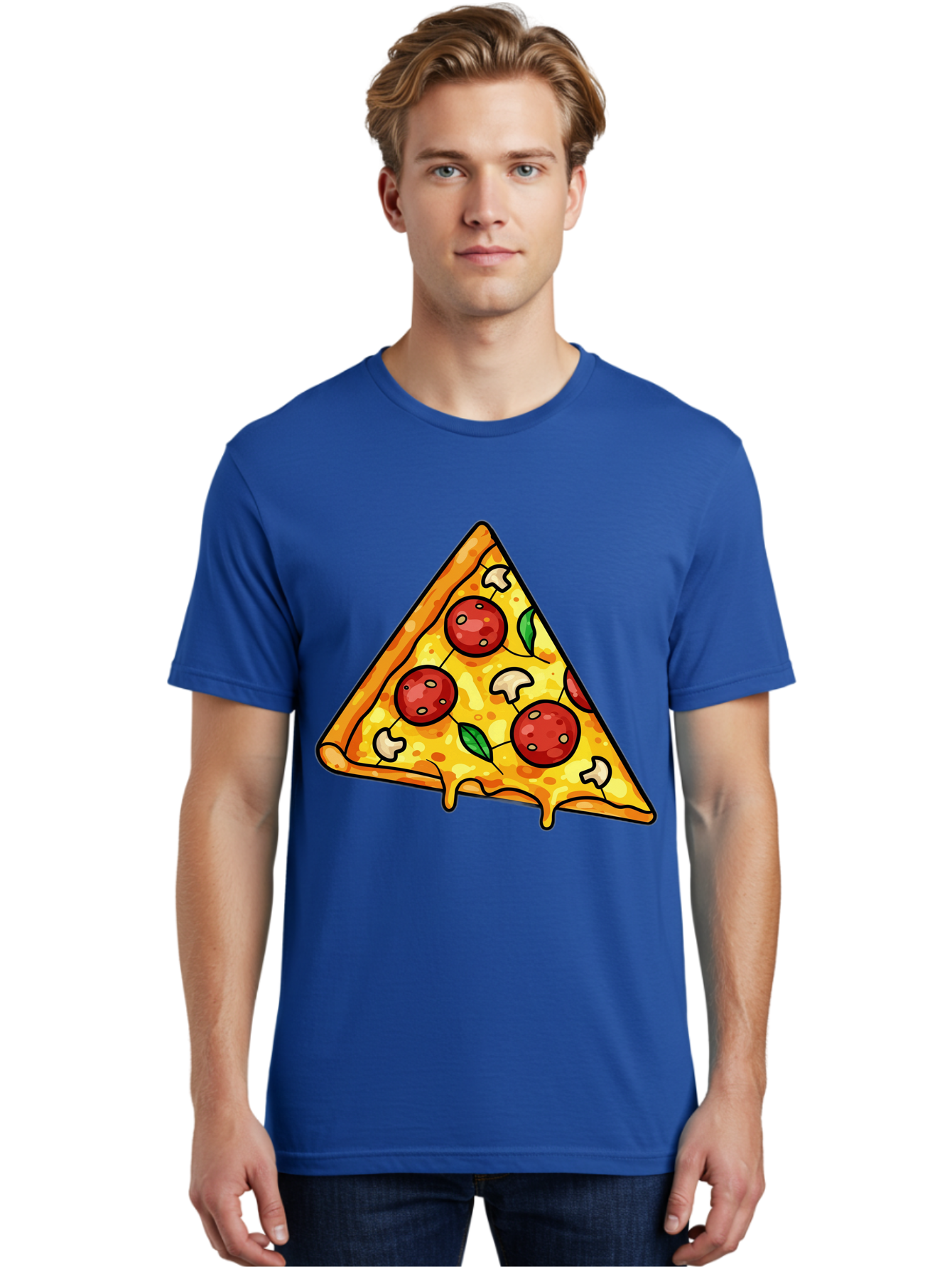 Pizza-Slice-34 Men'S Graphic Tee, 100% Cotton, Comfortable Casual Summer Wear, Machine Washable, Tasty Pizza, Melted Cheese, Pepperoni Pizza, Mushrooms, Basil, Cheesy Goodness, Savory Delight, Italian Cuisine, Foodie Favorite, Pizza Love Bac296