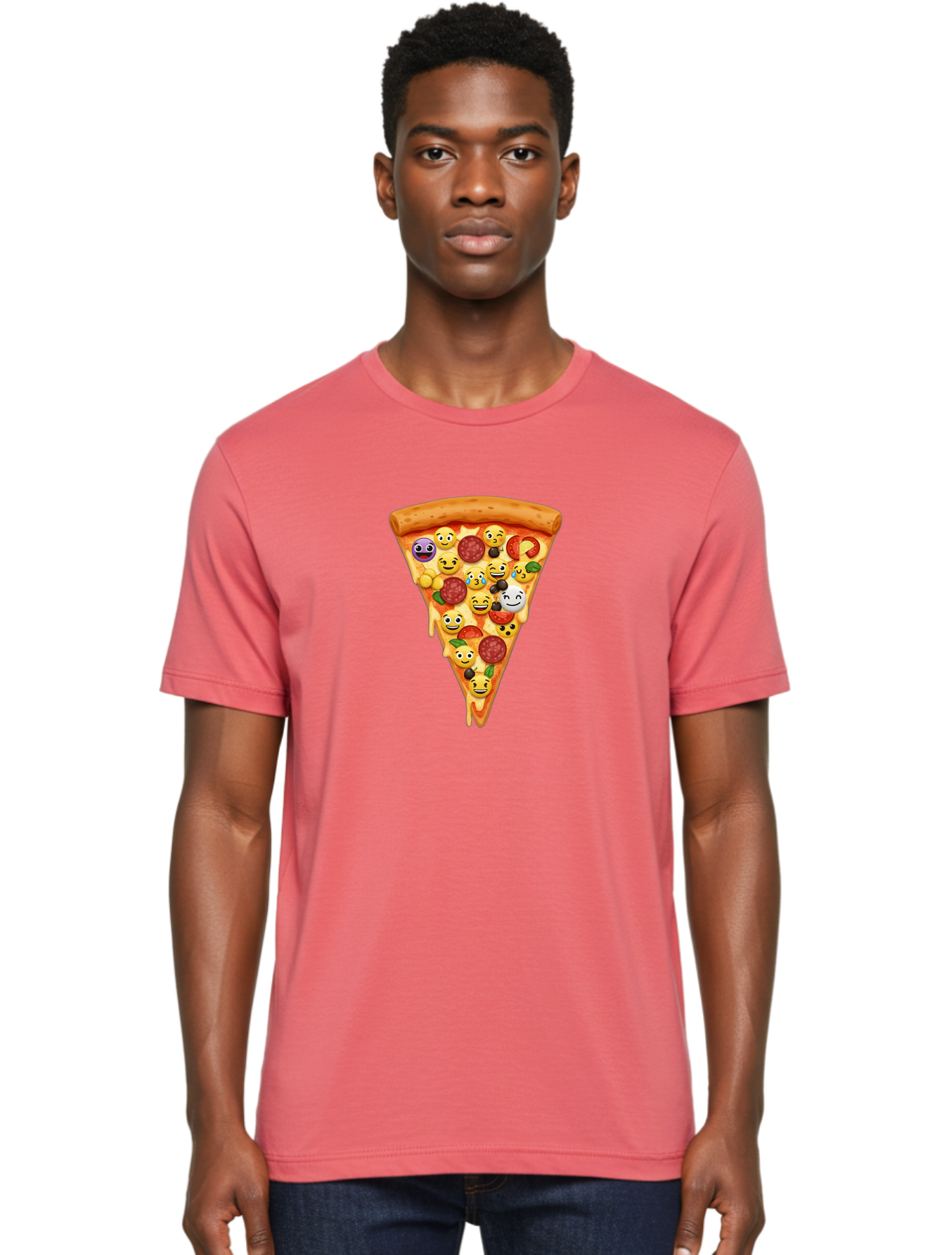 Pizza-Slice-35 Men'S Graphic Tee, 100% Cotton, Comfortable Casual Summer Wear, Machine Washable, Pizza Slice, Emoji Toppings, Pepperoni, Black Olives, Melted Cheese, Funny Emojis, Cartoon Pizza, Tasty Pizza, Foodie Fun, Pizza Love, Bac297
