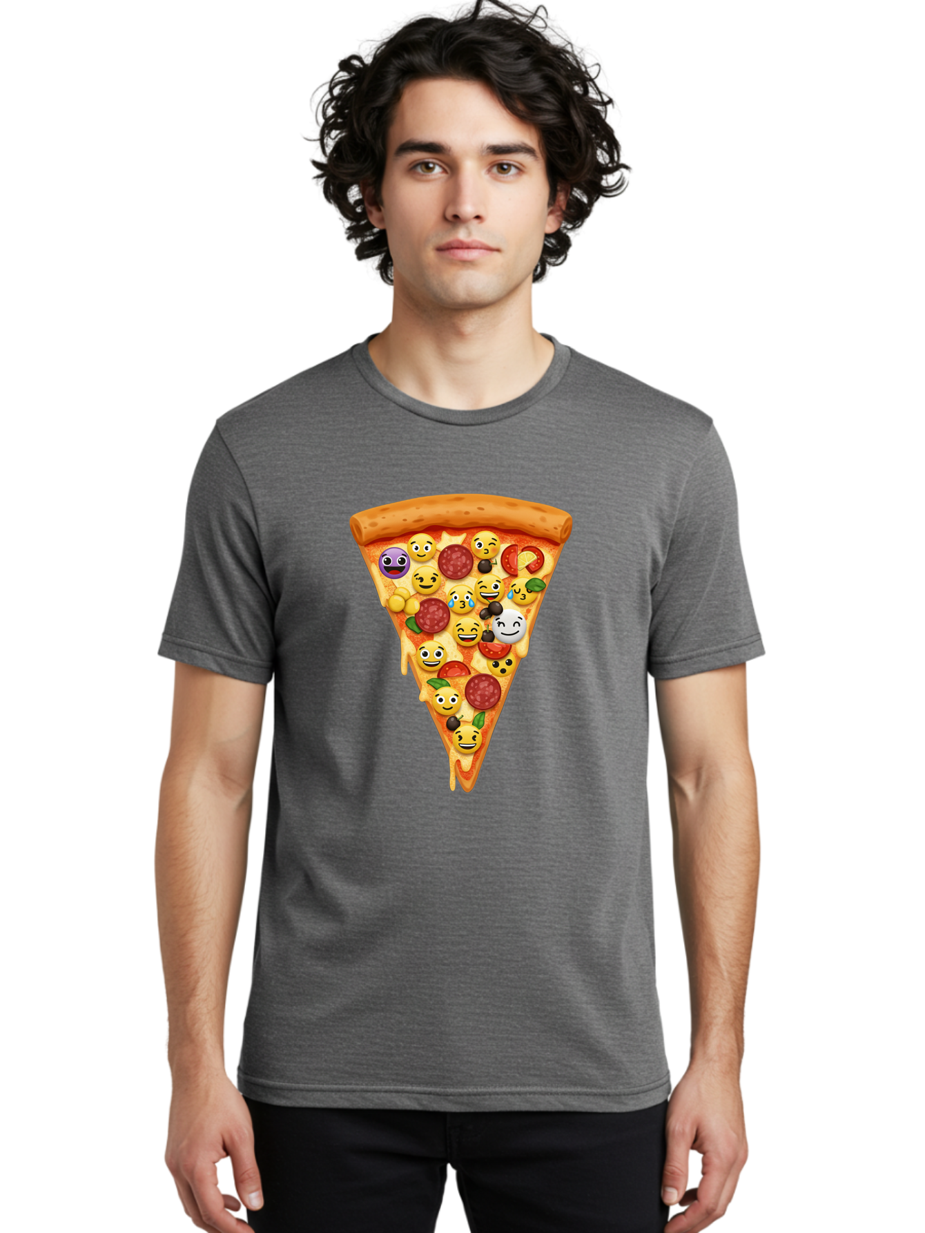 Pizza-Slice-35 Men'S Graphic Tee, 100% Cotton, Comfortable Casual Summer Wear, Machine Washable, Pizza Slice, Emoji Toppings, Pepperoni, Black Olives, Melted Cheese, Funny Emojis, Cartoon Pizza, Tasty Pizza, Foodie Fun, Pizza Love, Bac297
