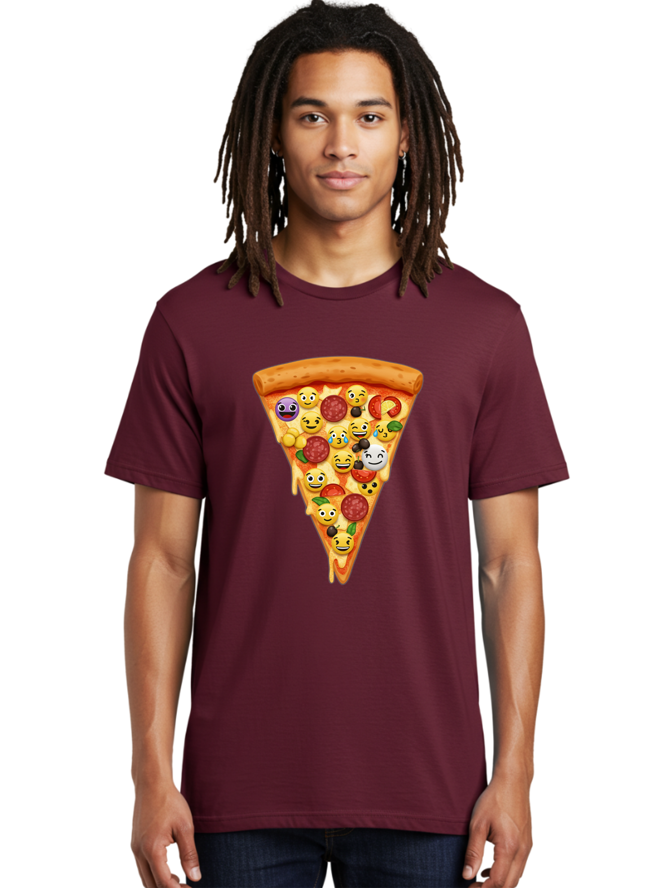 Pizza-Slice-35 Men'S Graphic Tee, 100% Cotton, Comfortable Casual Summer Wear, Machine Washable, Pizza Slice, Emoji Toppings, Pepperoni, Black Olives, Melted Cheese, Funny Emojis, Cartoon Pizza, Tasty Pizza, Foodie Fun, Pizza Love, Bac297