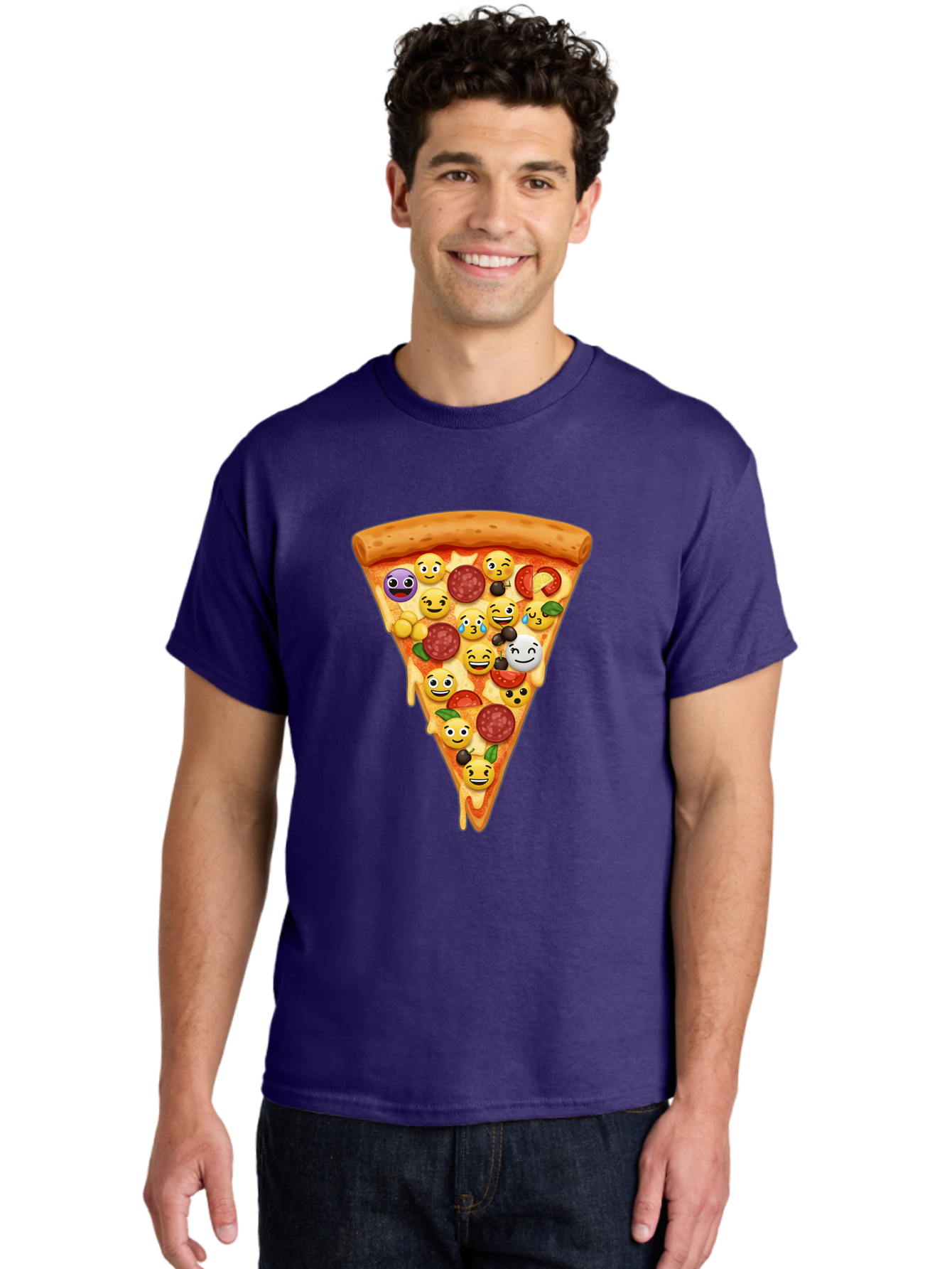 Pizza-Slice-35 Men'S Graphic Tee, 100% Cotton, Comfortable Casual Summer Wear, Machine Washable, Pizza Slice, Emoji Toppings, Pepperoni, Black Olives, Melted Cheese, Funny Emojis, Cartoon Pizza, Tasty Pizza, Foodie Fun, Pizza Love, Bac297