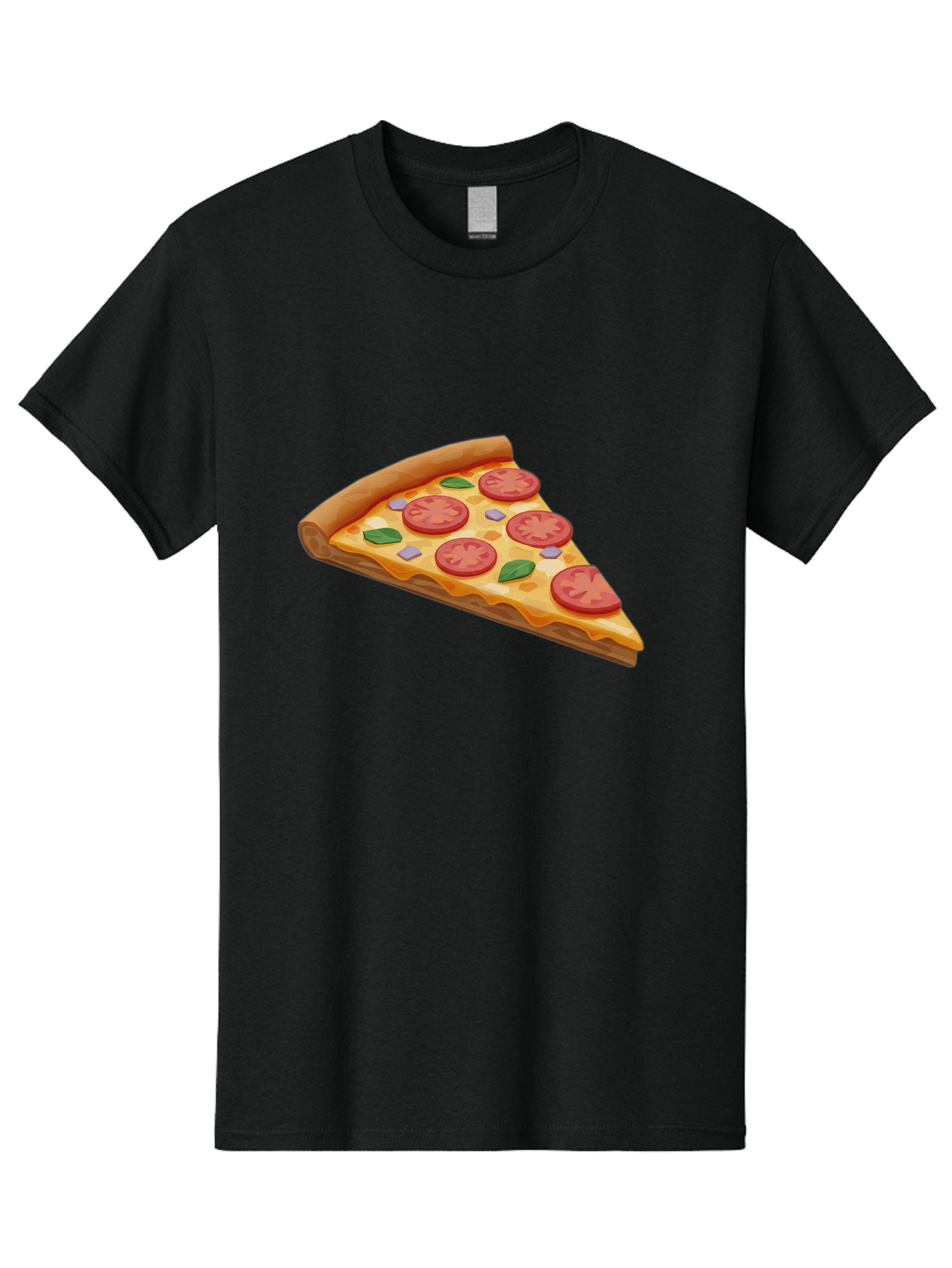 Pizza-Slice-4 Men'S Graphic Tee, 100% Cotton, Comfortable Casual Summer Wear, Machine Washable, Pizza Slice, Tomato Slices, Basil Leaves, Garlic, Melted Cheese, Crispy Crust, Italian Cuisine, Delicious Food, Savory Flavors Bac298