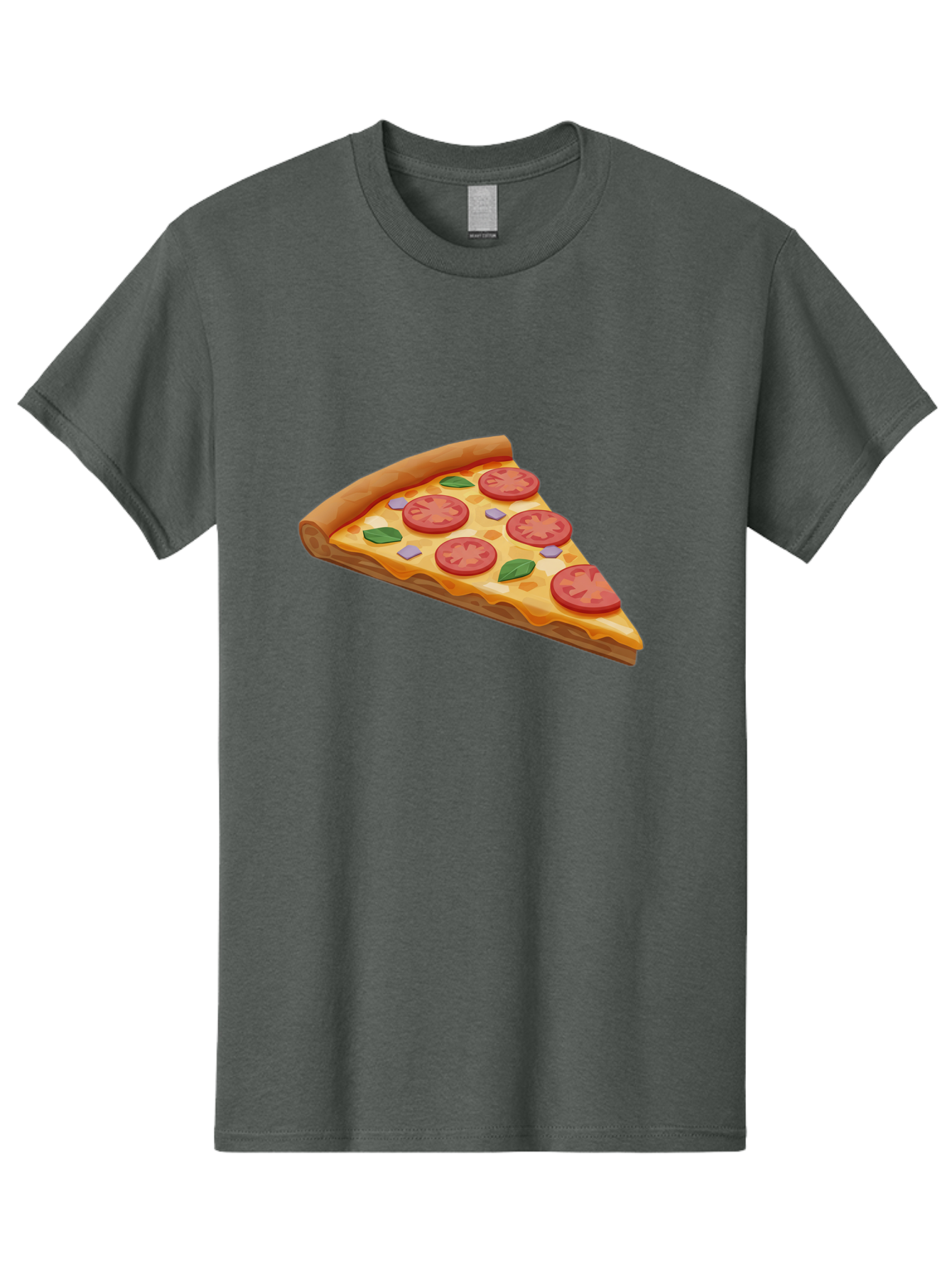 Pizza-Slice-4 Men'S Graphic Tee, 100% Cotton, Comfortable Casual Summer Wear, Machine Washable, Pizza Slice, Tomato Slices, Basil Leaves, Garlic, Melted Cheese, Crispy Crust, Italian Cuisine, Delicious Food, Savory Flavors Bac298