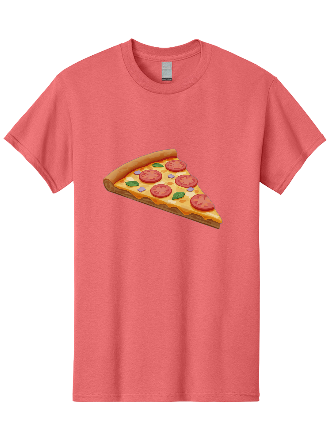 Pizza-Slice-4 Men'S Graphic Tee, 100% Cotton, Comfortable Casual Summer Wear, Machine Washable, Pizza Slice, Tomato Slices, Basil Leaves, Garlic, Melted Cheese, Crispy Crust, Italian Cuisine, Delicious Food, Savory Flavors Bac298