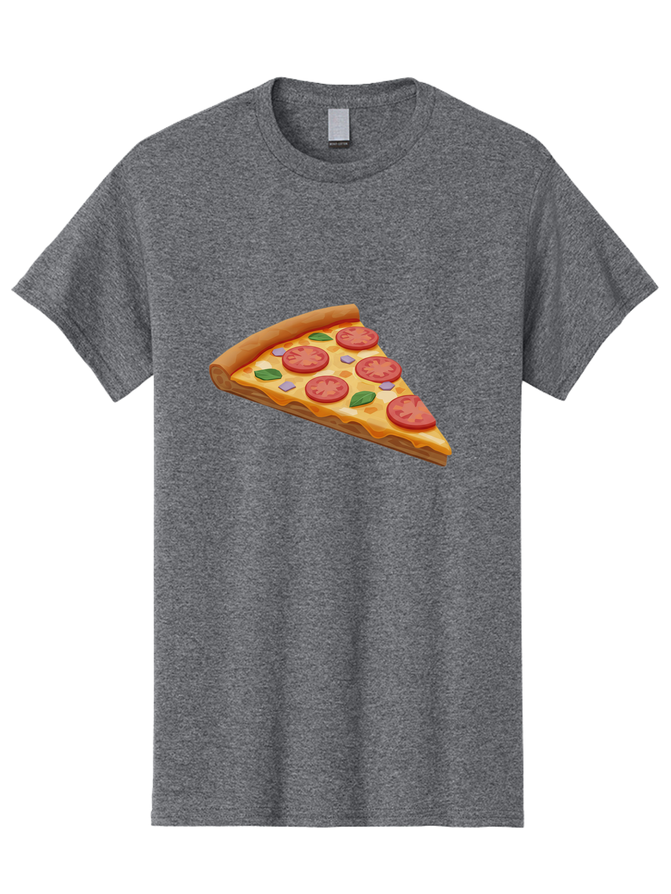 Pizza-Slice-4 Men'S Graphic Tee, 100% Cotton, Comfortable Casual Summer Wear, Machine Washable, Pizza Slice, Tomato Slices, Basil Leaves, Garlic, Melted Cheese, Crispy Crust, Italian Cuisine, Delicious Food, Savory Flavors Bac298