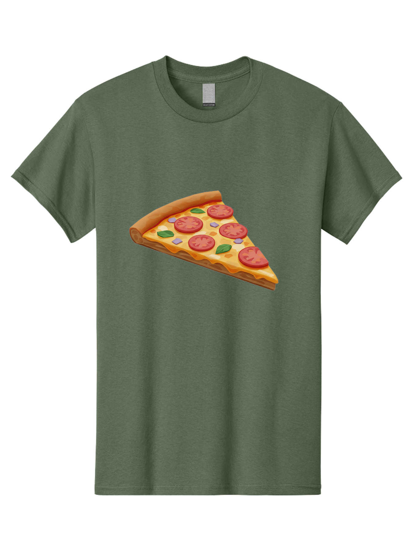 Pizza-Slice-4 Men'S Graphic Tee, 100% Cotton, Comfortable Casual Summer Wear, Machine Washable, Pizza Slice, Tomato Slices, Basil Leaves, Garlic, Melted Cheese, Crispy Crust, Italian Cuisine, Delicious Food, Savory Flavors Bac298