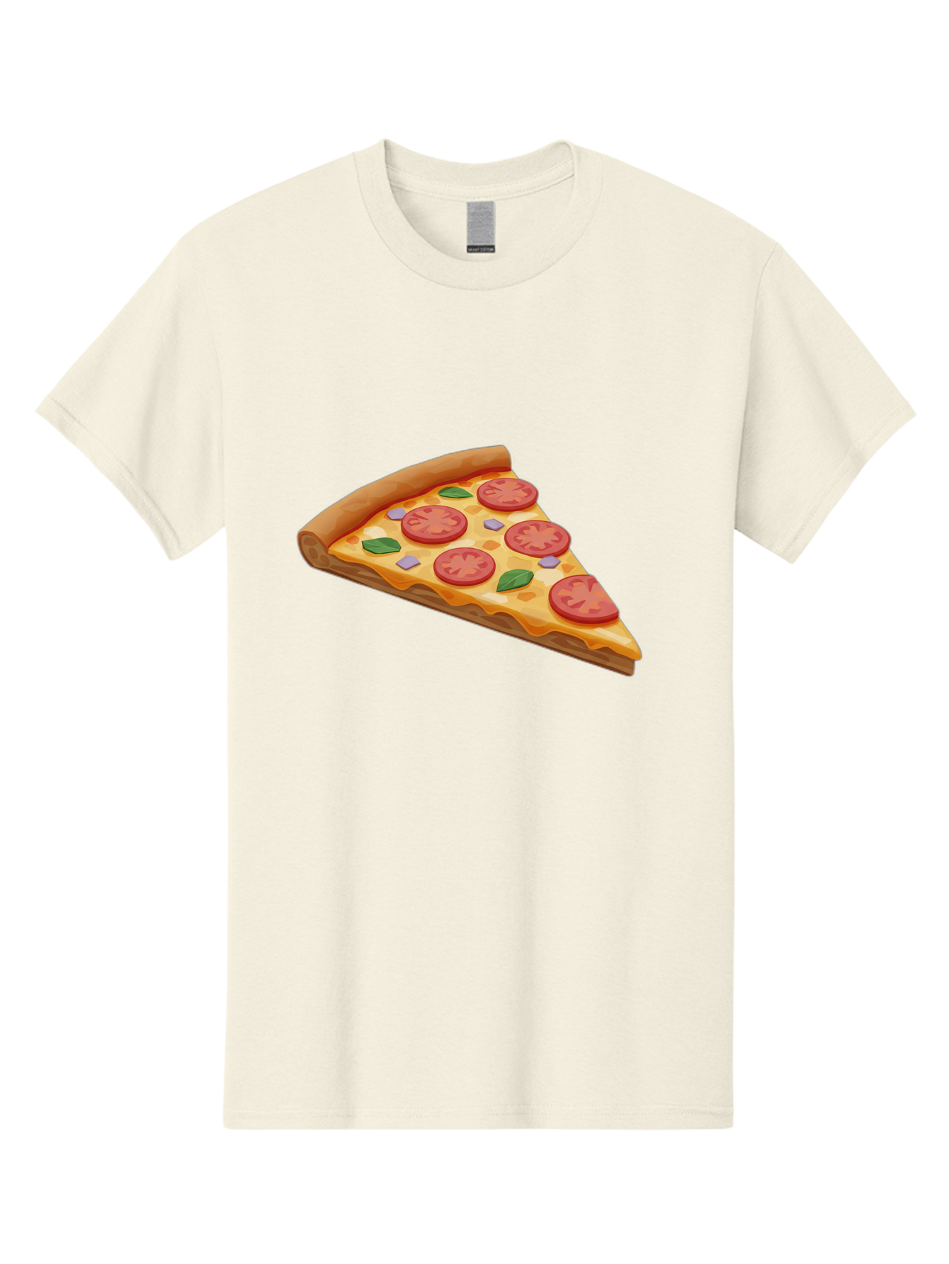 Pizza-Slice-4 Men'S Graphic Tee, 100% Cotton, Comfortable Casual Summer Wear, Machine Washable, Pizza Slice, Tomato Slices, Basil Leaves, Garlic, Melted Cheese, Crispy Crust, Italian Cuisine, Delicious Food, Savory Flavors Bac298