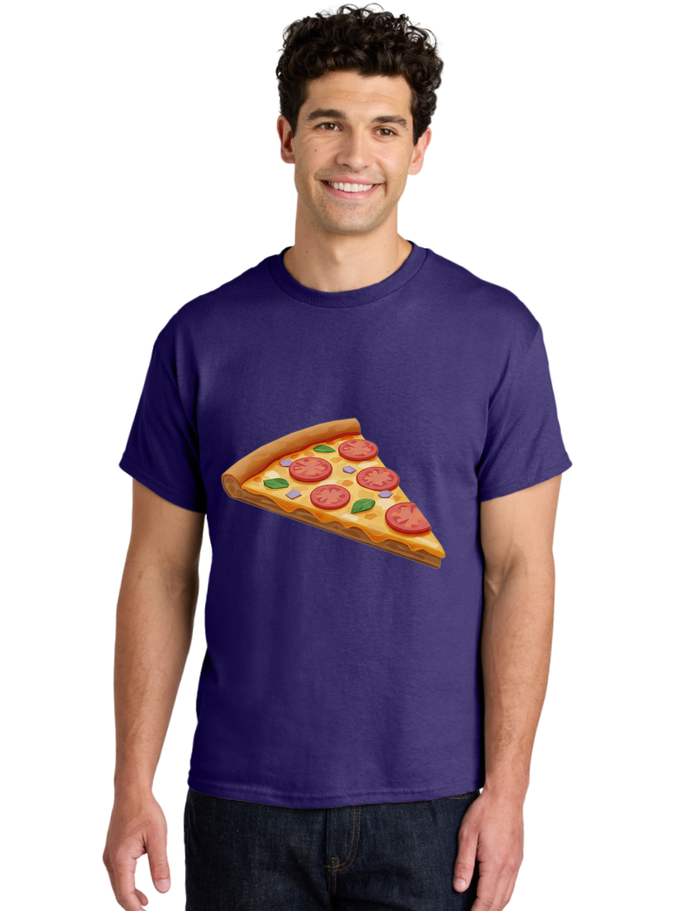 Pizza-Slice-4 Men'S Graphic Tee, 100% Cotton, Comfortable Casual Summer Wear, Machine Washable, Pizza Slice, Tomato Slices, Basil Leaves, Garlic, Melted Cheese, Crispy Crust, Italian Cuisine, Delicious Food, Savory Flavors Bac298