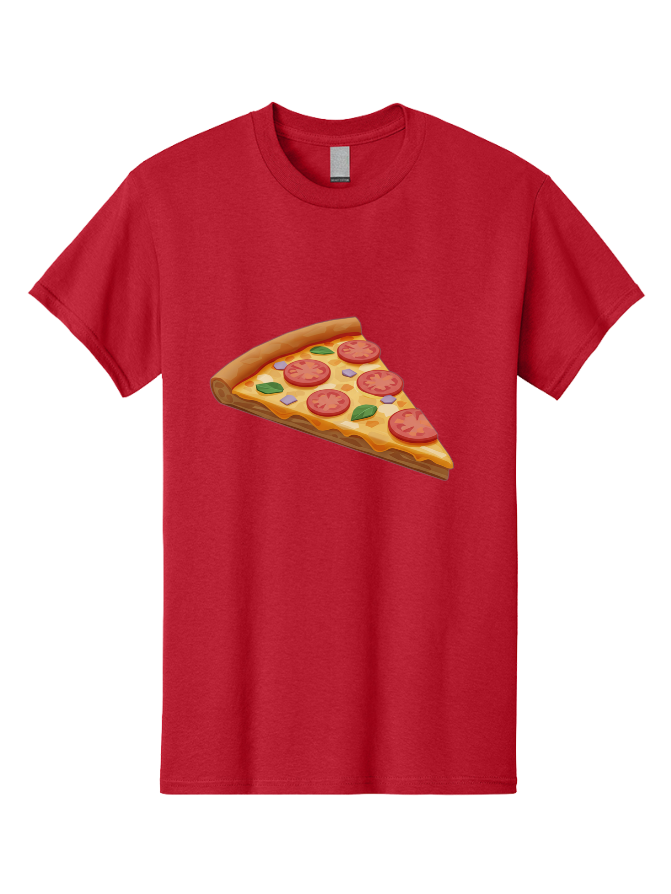 Pizza-Slice-4 Men'S Graphic Tee, 100% Cotton, Comfortable Casual Summer Wear, Machine Washable, Pizza Slice, Tomato Slices, Basil Leaves, Garlic, Melted Cheese, Crispy Crust, Italian Cuisine, Delicious Food, Savory Flavors Bac298