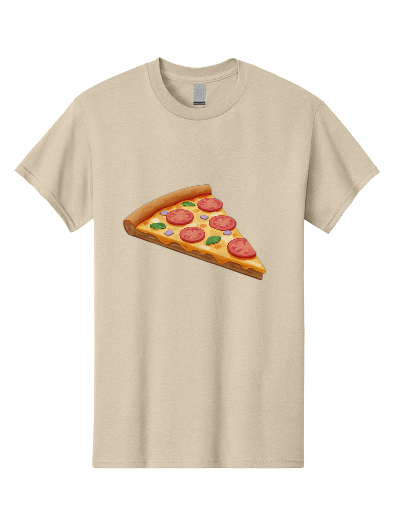 Pizza-Slice-4 Men'S Graphic Tee, 100% Cotton, Comfortable Casual Summer Wear, Machine Washable, Pizza Slice, Tomato Slices, Basil Leaves, Garlic, Melted Cheese, Crispy Crust, Italian Cuisine, Delicious Food, Savory Flavors Bac298