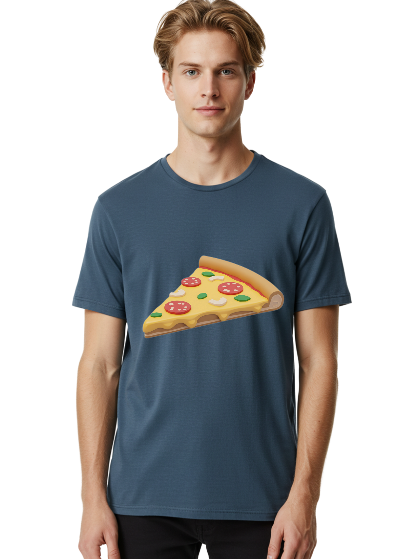 Pizza-Slice-5 Men'S Graphic Tee, 100% Cotton, Comfortable Casual Summer Wear, Machine Washable, Pizza Slice, Pepperoni Pizza, Melted Cheese, Green Peppers, White Onions, Italian Food, Dinner Ideas, Food Graphics, 3D Illustration, Pizza Topping Bac299