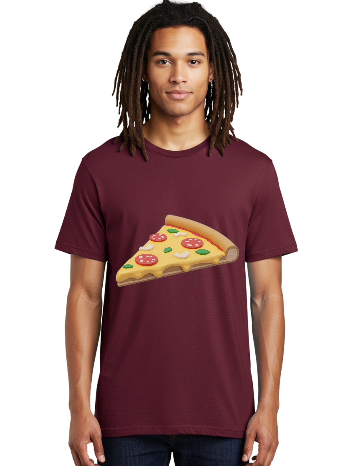 Pizza-Slice-5 Men'S Graphic Tee, 100% Cotton, Comfortable Casual Summer Wear, Machine Washable, Pizza Slice, Pepperoni Pizza, Melted Cheese, Green Peppers, White Onions, Italian Food, Dinner Ideas, Food Graphics, 3D Illustration, Pizza Topping Bac299