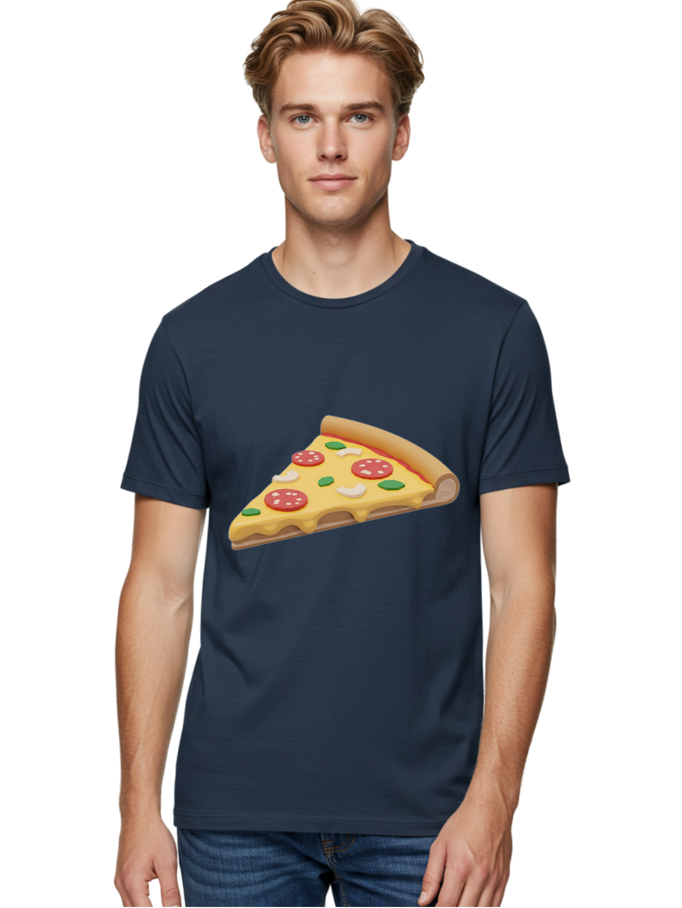 Pizza-Slice-5 Men'S Graphic Tee, 100% Cotton, Comfortable Casual Summer Wear, Machine Washable, Pizza Slice, Pepperoni Pizza, Melted Cheese, Green Peppers, White Onions, Italian Food, Dinner Ideas, Food Graphics, 3D Illustration, Pizza Topping Bac299