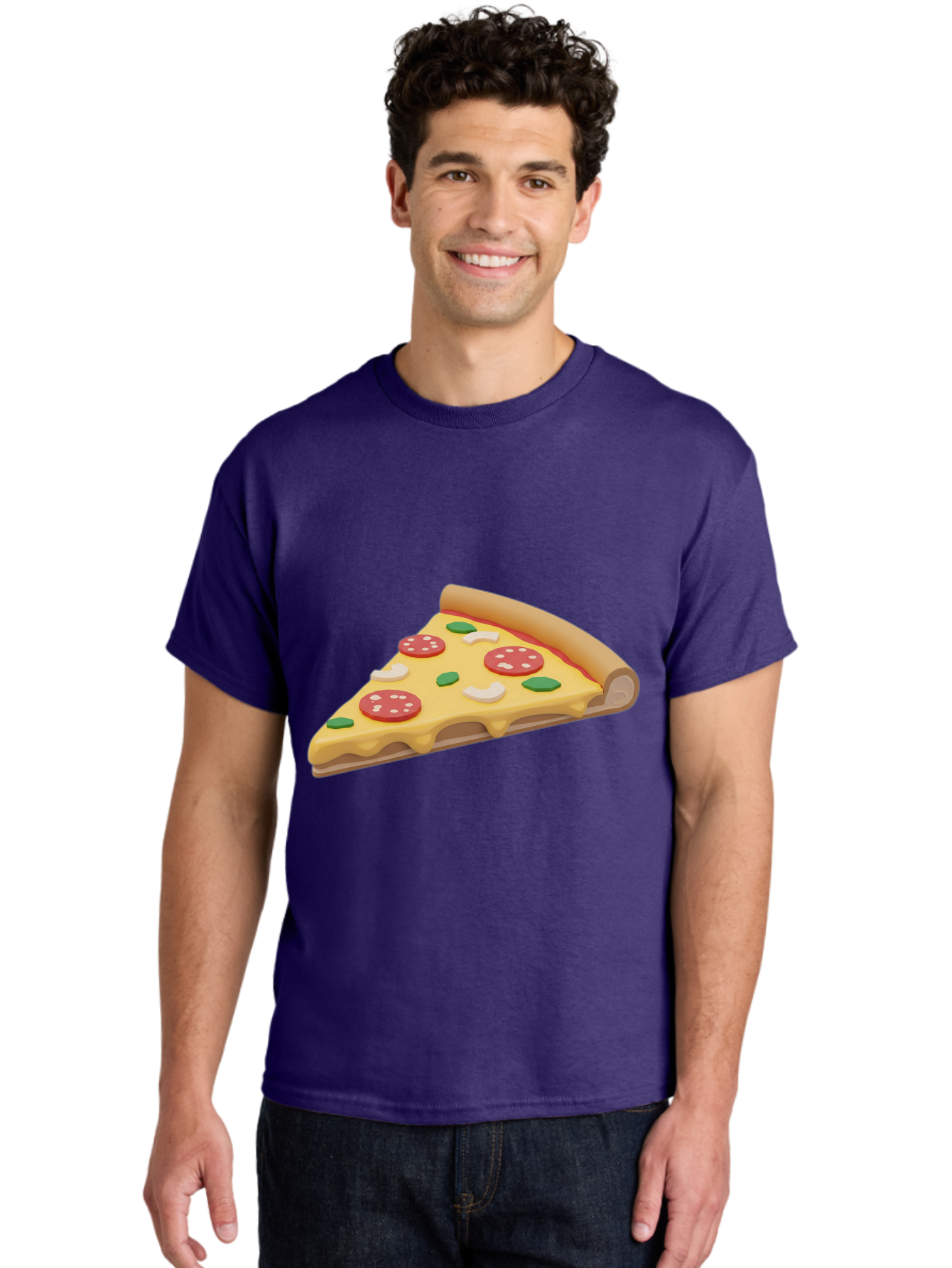 Pizza-Slice-5 Men'S Graphic Tee, 100% Cotton, Comfortable Casual Summer Wear, Machine Washable, Pizza Slice, Pepperoni Pizza, Melted Cheese, Green Peppers, White Onions, Italian Food, Dinner Ideas, Food Graphics, 3D Illustration, Pizza Topping Bac299