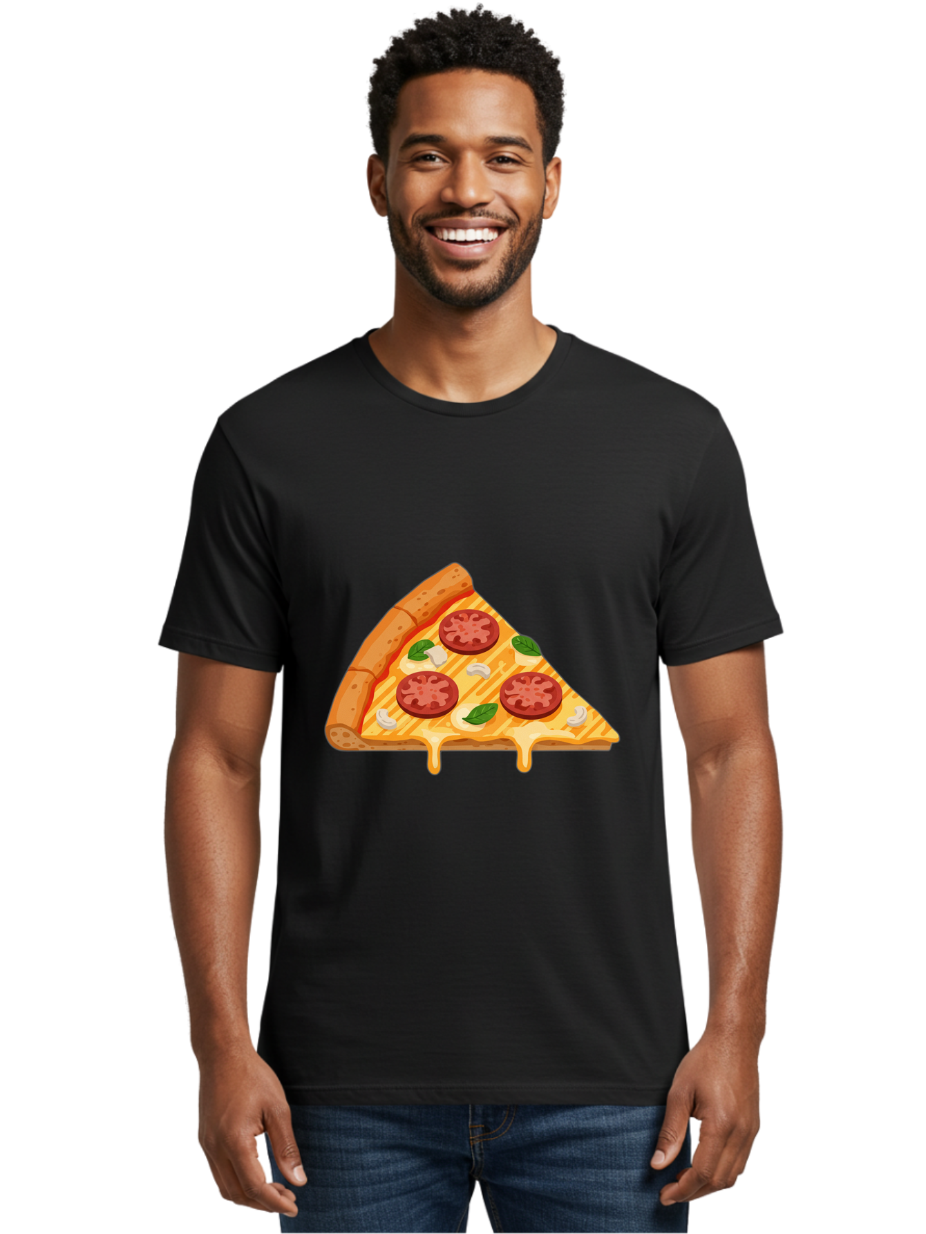 Pizza-Slice-6 Men'S Graphic Tee, 100% Cotton, Comfortable Casual Summer Wear, Machine Washable, Cheesy Pizza Slice, Pepperoni Pizza, Melty Cheese, Garlicky Flavor, Fresh Basil, Italian Cuisine, Savory Delight, Tasty Treat Bac300