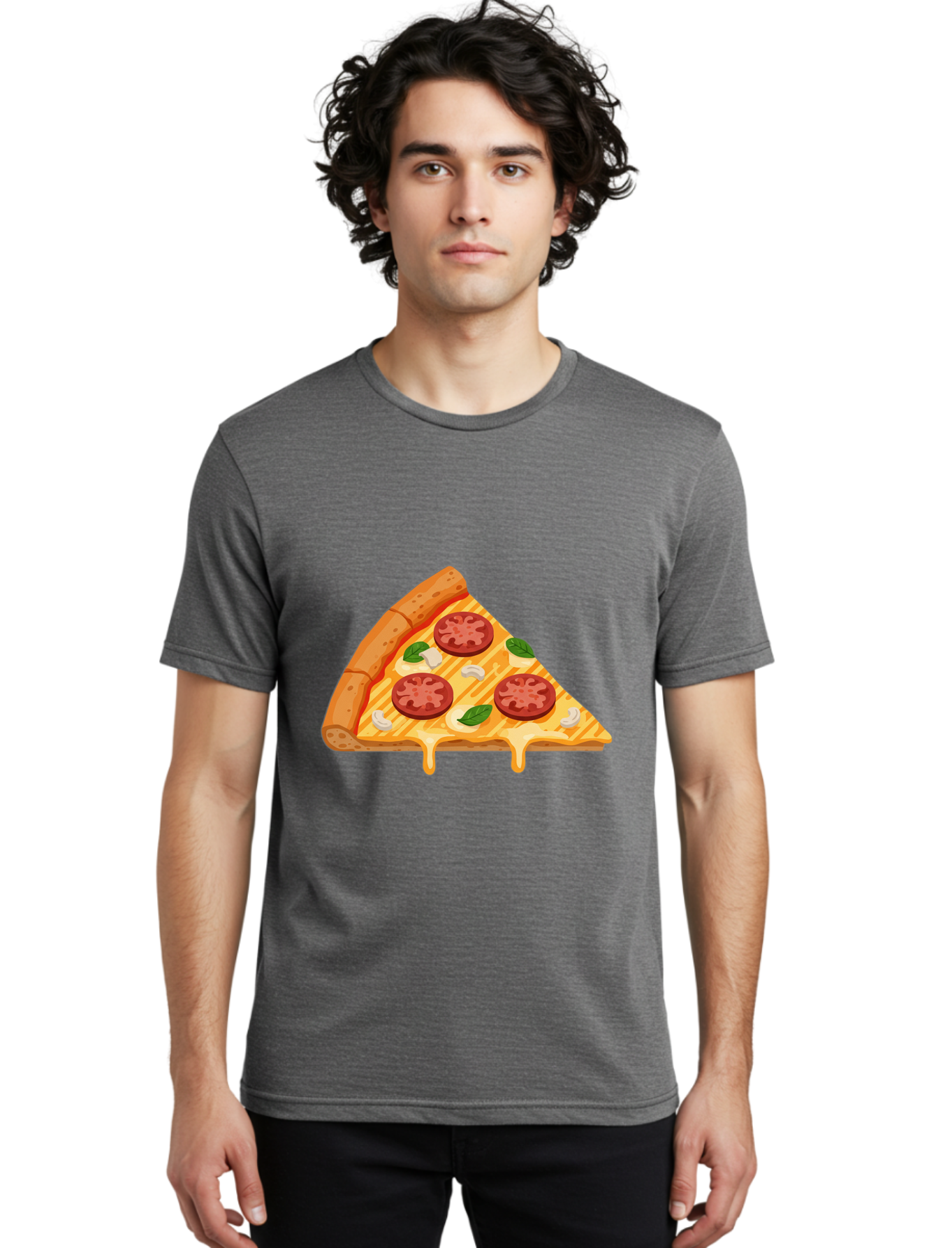 Pizza-Slice-6 Men'S Graphic Tee, 100% Cotton, Comfortable Casual Summer Wear, Machine Washable, Cheesy Pizza Slice, Pepperoni Pizza, Melty Cheese, Garlicky Flavor, Fresh Basil, Italian Cuisine, Savory Delight, Tasty Treat Bac300