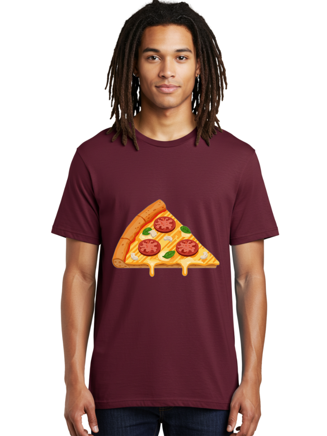 Pizza-Slice-6 Men'S Graphic Tee, 100% Cotton, Comfortable Casual Summer Wear, Machine Washable, Cheesy Pizza Slice, Pepperoni Pizza, Melty Cheese, Garlicky Flavor, Fresh Basil, Italian Cuisine, Savory Delight, Tasty Treat Bac300