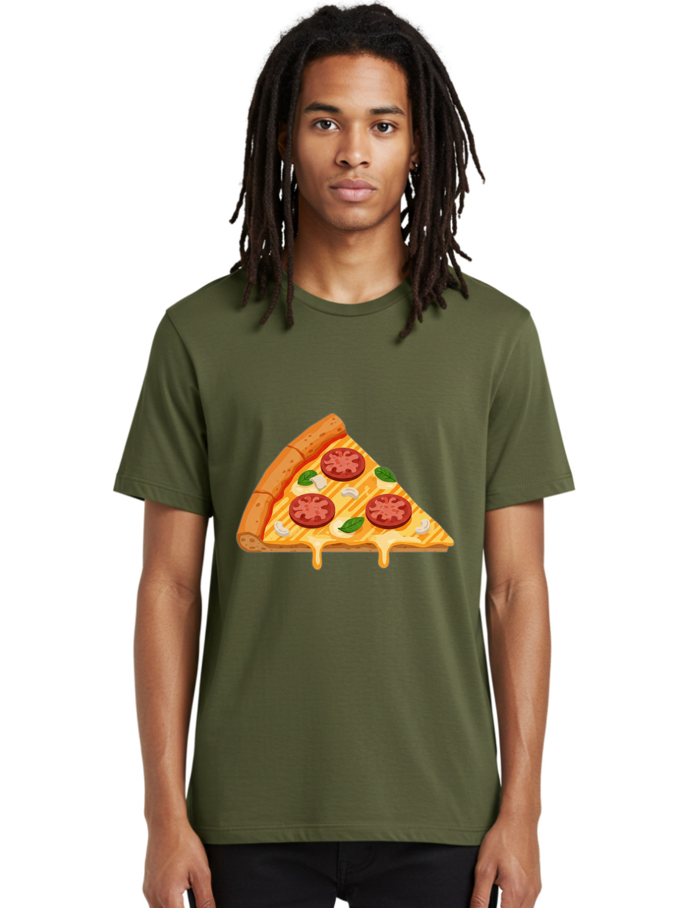 Pizza-Slice-6 Men'S Graphic Tee, 100% Cotton, Comfortable Casual Summer Wear, Machine Washable, Cheesy Pizza Slice, Pepperoni Pizza, Melty Cheese, Garlicky Flavor, Fresh Basil, Italian Cuisine, Savory Delight, Tasty Treat Bac300
