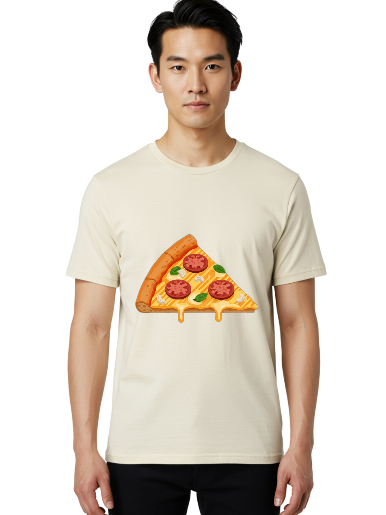 Pizza-Slice-6 Men'S Graphic Tee, 100% Cotton, Comfortable Casual Summer Wear, Machine Washable, Cheesy Pizza Slice, Pepperoni Pizza, Melty Cheese, Garlicky Flavor, Fresh Basil, Italian Cuisine, Savory Delight, Tasty Treat Bac300