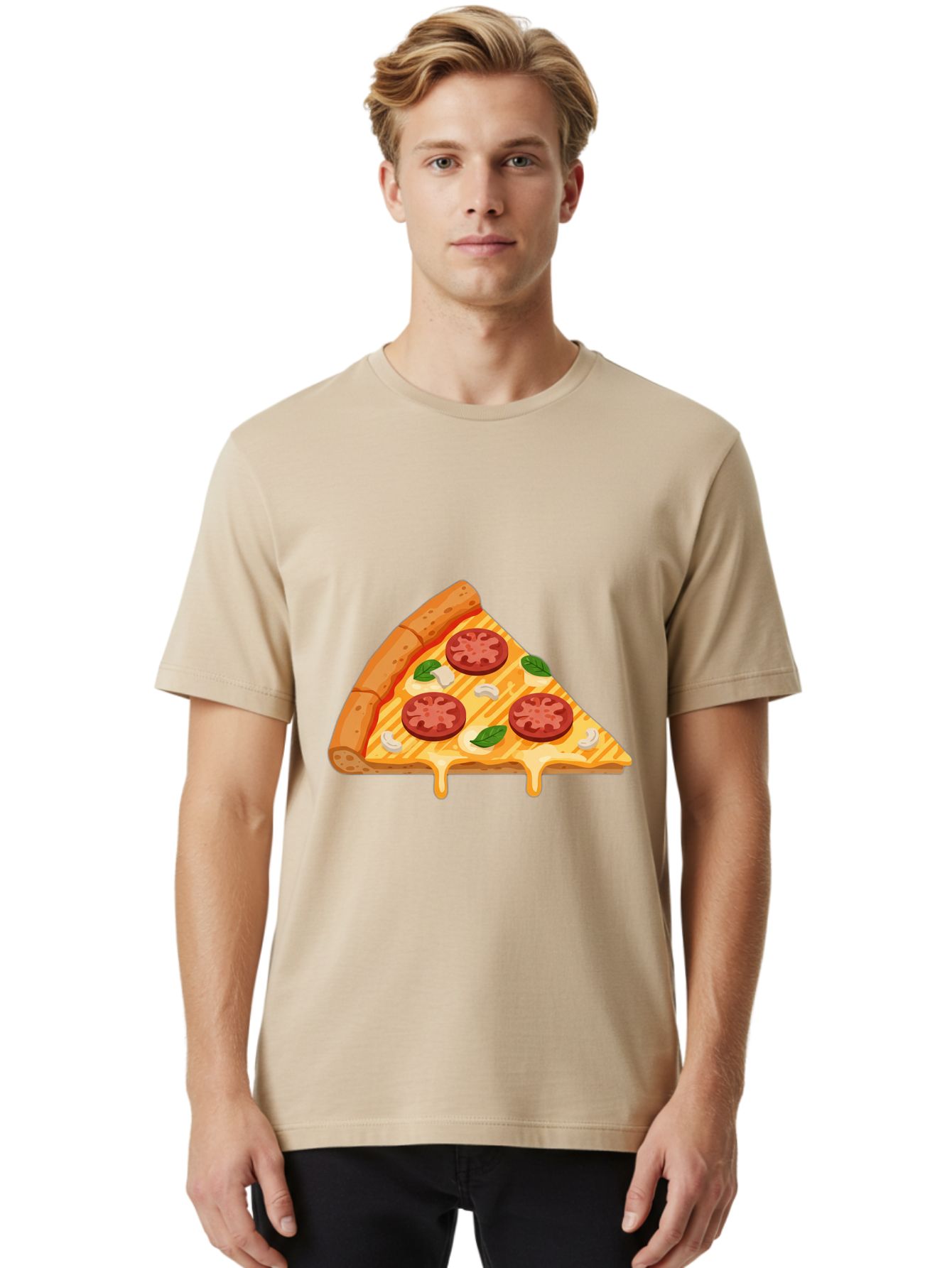 Pizza-Slice-6 Men'S Graphic Tee, 100% Cotton, Comfortable Casual Summer Wear, Machine Washable, Cheesy Pizza Slice, Pepperoni Pizza, Melty Cheese, Garlicky Flavor, Fresh Basil, Italian Cuisine, Savory Delight, Tasty Treat Bac300