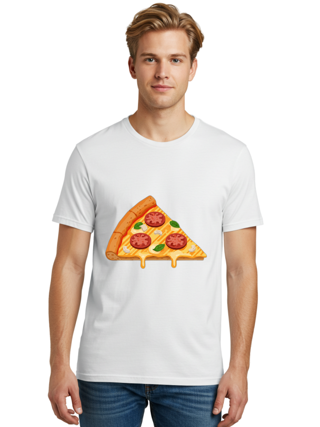 Pizza-Slice-6 Men'S Graphic Tee, 100% Cotton, Comfortable Casual Summer Wear, Machine Washable, Cheesy Pizza Slice, Pepperoni Pizza, Melty Cheese, Garlicky Flavor, Fresh Basil, Italian Cuisine, Savory Delight, Tasty Treat Bac300