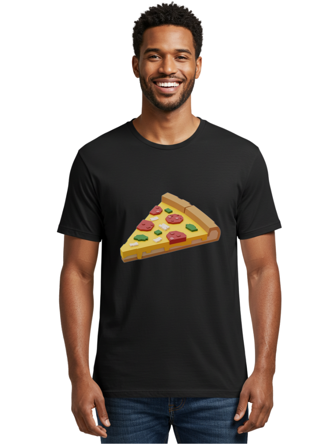 Pizza-Slice-7 Men'S Graphic Tee, 100% Cotton, Comfortable Casual Summer Wear, Machine Washable, 3D Pizza Slice, Cartoon-Style, Pepperoni, Green Peppers, Cheese, Crispy Crust, Tasty Toppings, Digital Art Bac301
