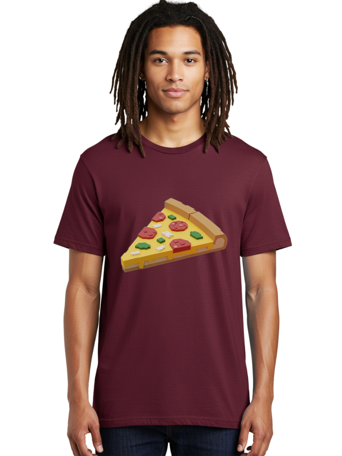 Pizza-Slice-7 Men'S Graphic Tee, 100% Cotton, Comfortable Casual Summer Wear, Machine Washable, 3D Pizza Slice, Cartoon-Style, Pepperoni, Green Peppers, Cheese, Crispy Crust, Tasty Toppings, Digital Art Bac301
