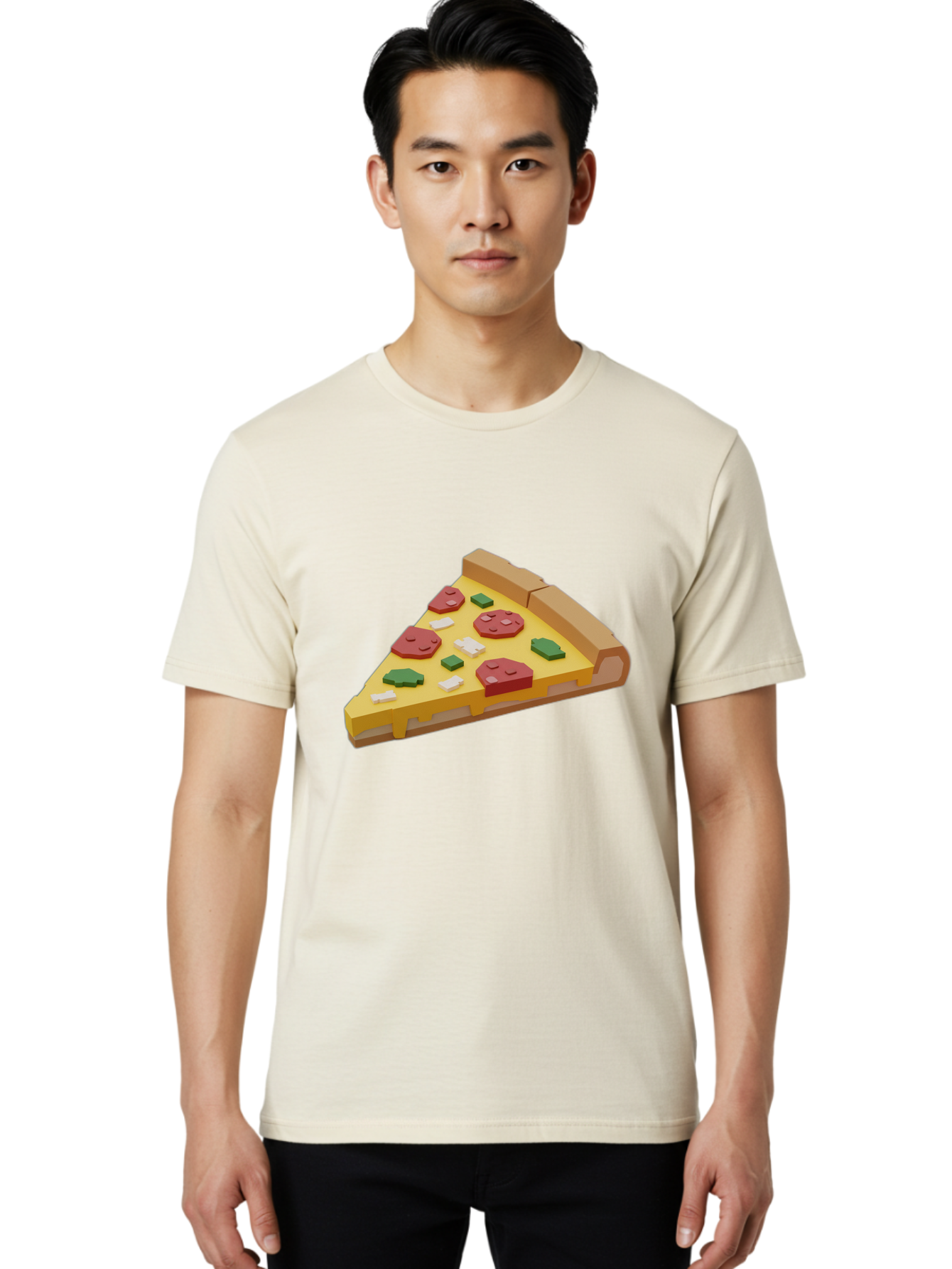 Pizza-Slice-7 Men'S Graphic Tee, 100% Cotton, Comfortable Casual Summer Wear, Machine Washable, 3D Pizza Slice, Cartoon-Style, Pepperoni, Green Peppers, Cheese, Crispy Crust, Tasty Toppings, Digital Art Bac301