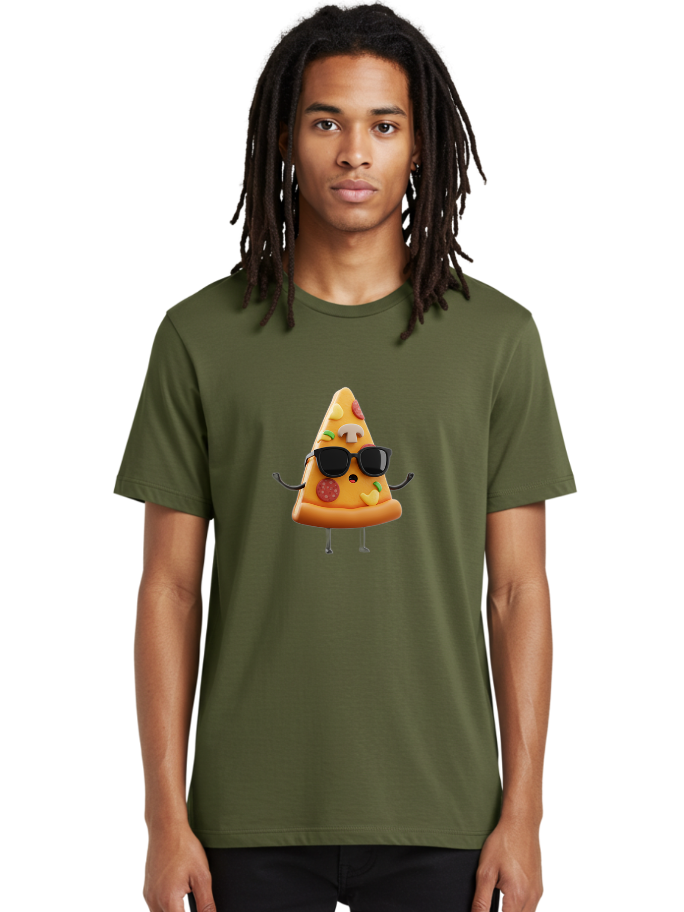 Pizza-Slice-8 Men'S Graphic Tee, 100% Cotton, Comfortable Casual Summer Wear, Machine Washable, Cool Pizza Slice, Cartoon Character, Sunglasses, Pepperoni, Mushrooms, Cheese, Fun, Quirky, Playful, Funny Character, 3D Illustration, Food Mascot, Bac302