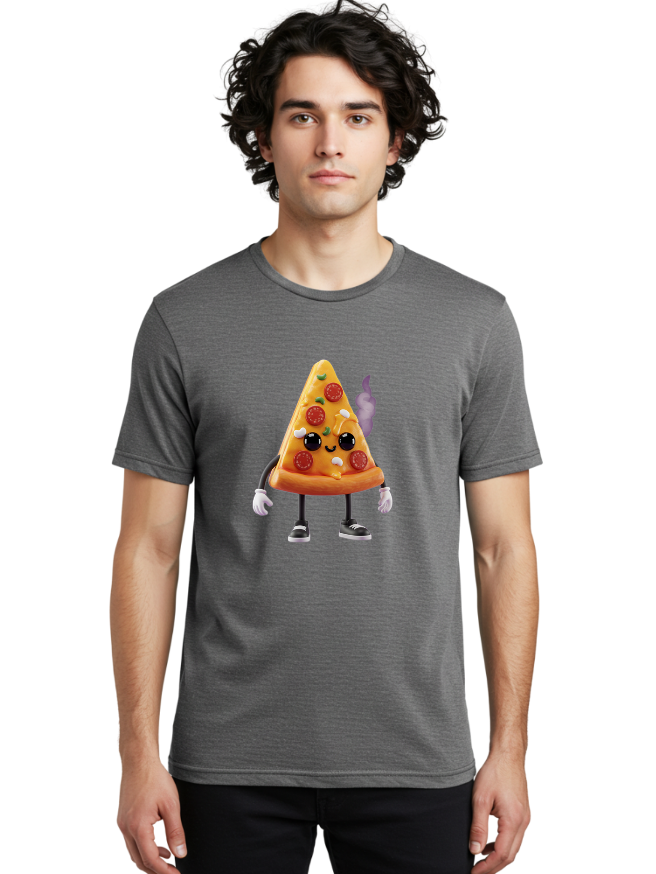 Pizza-Slice-Character-1 Men'S Graphic Tee, 100% Cotton, Comfortable Casual Summer Wear, Machine Washable, Cartoon Pizza Slice, Animated Character, Pepperoni Pizza, Cartoon Food, Funny Character, Pizza Illustration, Smiling Pizza, Bac304