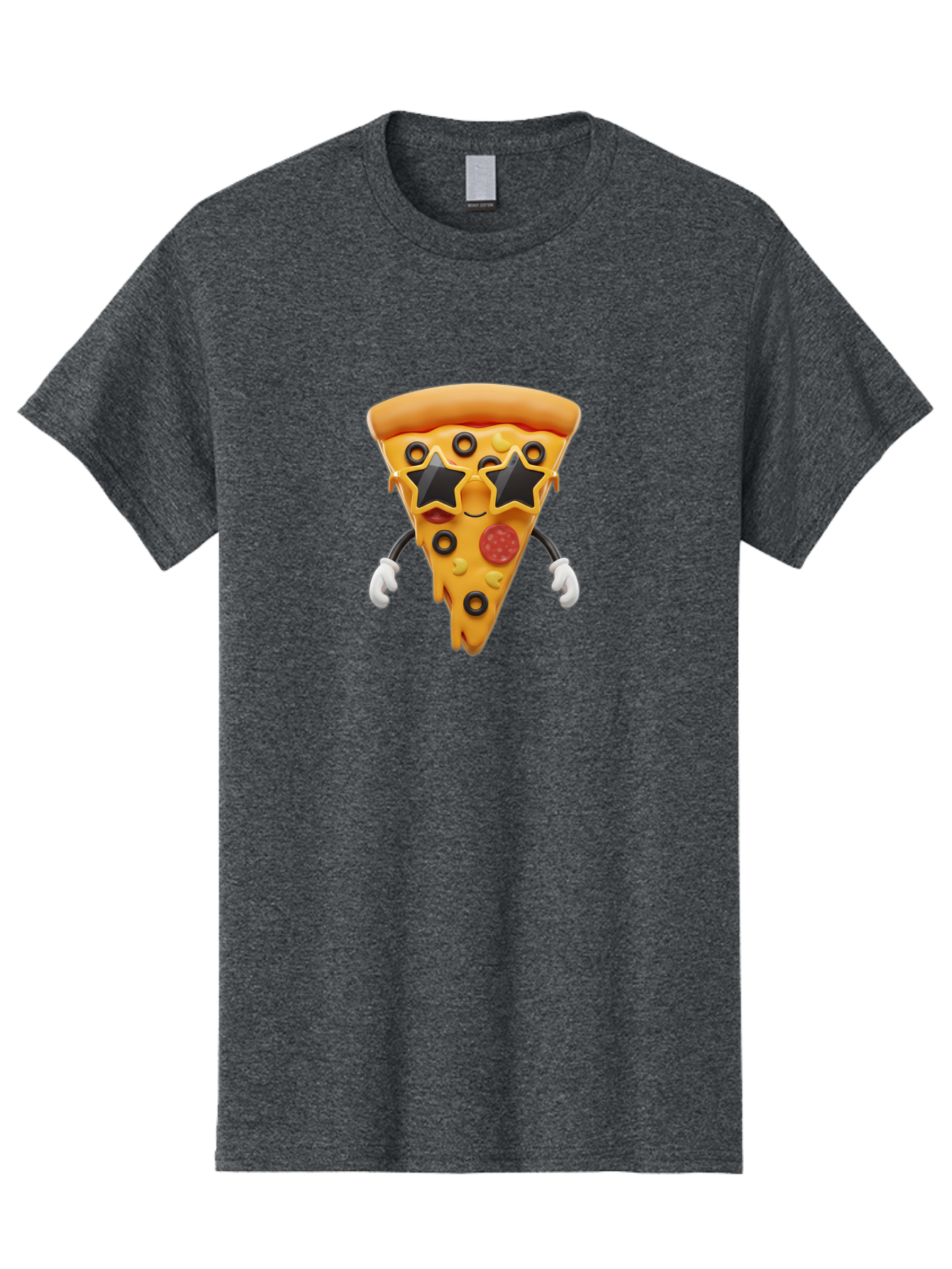 Pizza-Slice-Character Men'S Graphic Tee, 100% Cotton, Comfortable Casual Summer Wear, Machine Washable, Cartoon Pizza Slice, Pepperoni Pizza, Black Olives, Yellow Cheese, Star-Shaped Sunglasses, Cute Food, Funny Character, Cartoon Character, Bac305