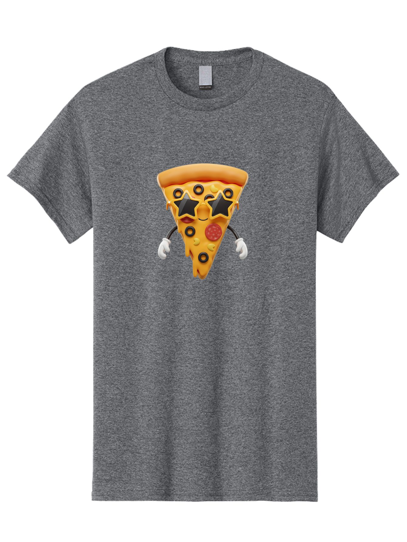 Pizza-Slice-Character Men'S Graphic Tee, 100% Cotton, Comfortable Casual Summer Wear, Machine Washable, Cartoon Pizza Slice, Pepperoni Pizza, Black Olives, Yellow Cheese, Star-Shaped Sunglasses, Cute Food, Funny Character, Cartoon Character, Bac305