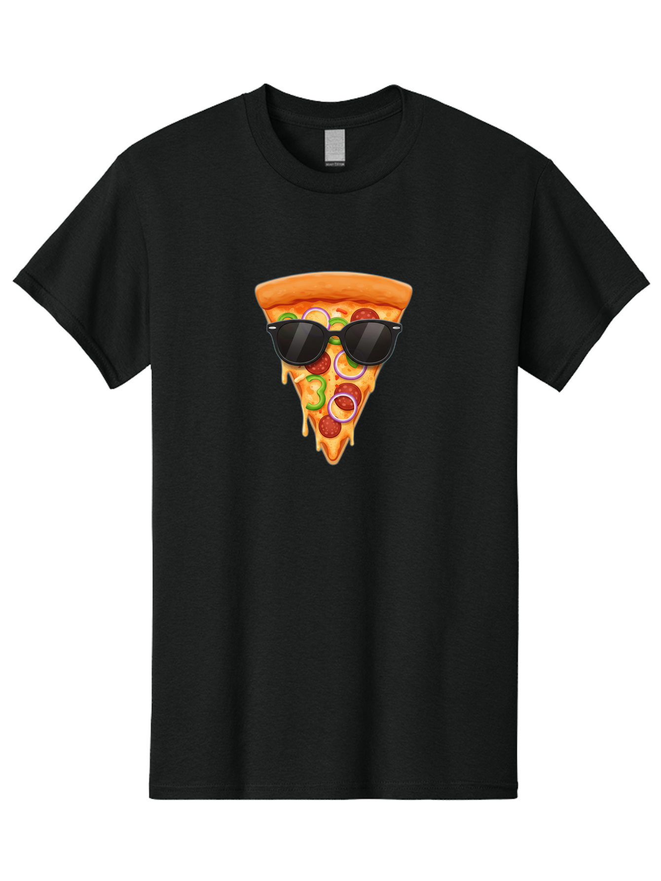Pizza-Slice-Sunglasses-1 Men'S Graphic Tee, 100% Cotton, Comfortable Casual Summer Wear, Machine Washable, Pepperoni Pizza Slice, Cheesy Goodness, Melted Cheese, Jalapeno And Onion, Trendy Accessories, Sunglasses, Cool Pizza, Cartoon Pizza, Bac306
