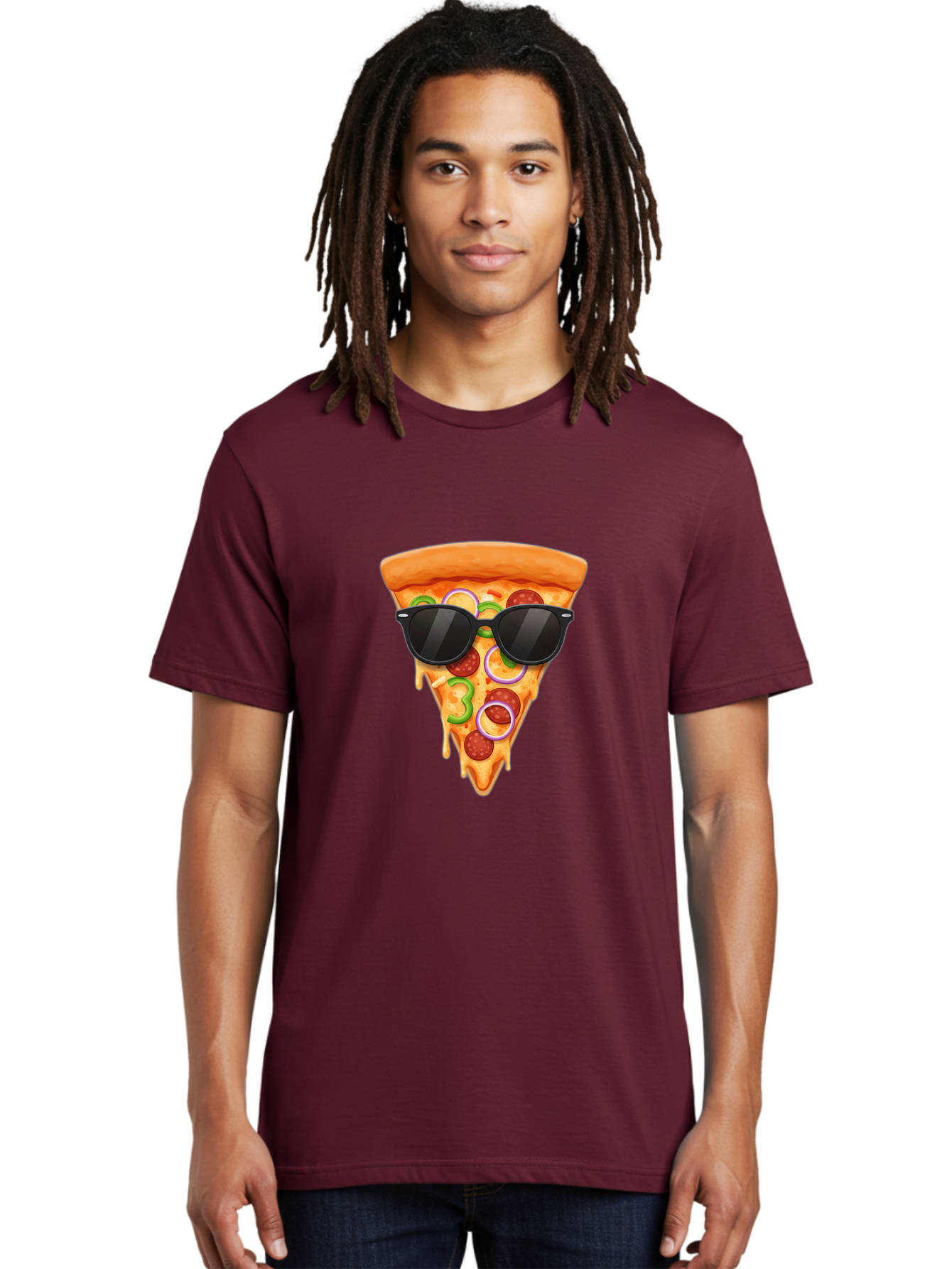 Pizza-Slice-Sunglasses-1 Men'S Graphic Tee, 100% Cotton, Comfortable Casual Summer Wear, Machine Washable, Pepperoni Pizza Slice, Cheesy Goodness, Melted Cheese, Jalapeno And Onion, Trendy Accessories, Sunglasses, Cool Pizza, Cartoon Pizza, Bac306