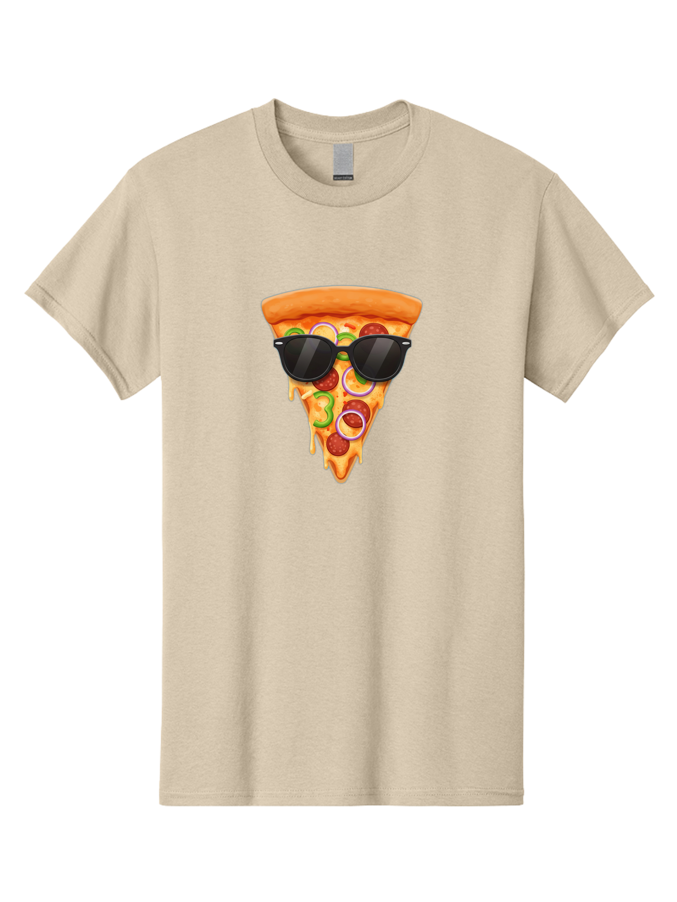 Pizza-Slice-Sunglasses-1 Men'S Graphic Tee, 100% Cotton, Comfortable Casual Summer Wear, Machine Washable, Pepperoni Pizza Slice, Cheesy Goodness, Melted Cheese, Jalapeno And Onion, Trendy Accessories, Sunglasses, Cool Pizza, Cartoon Pizza, Bac306