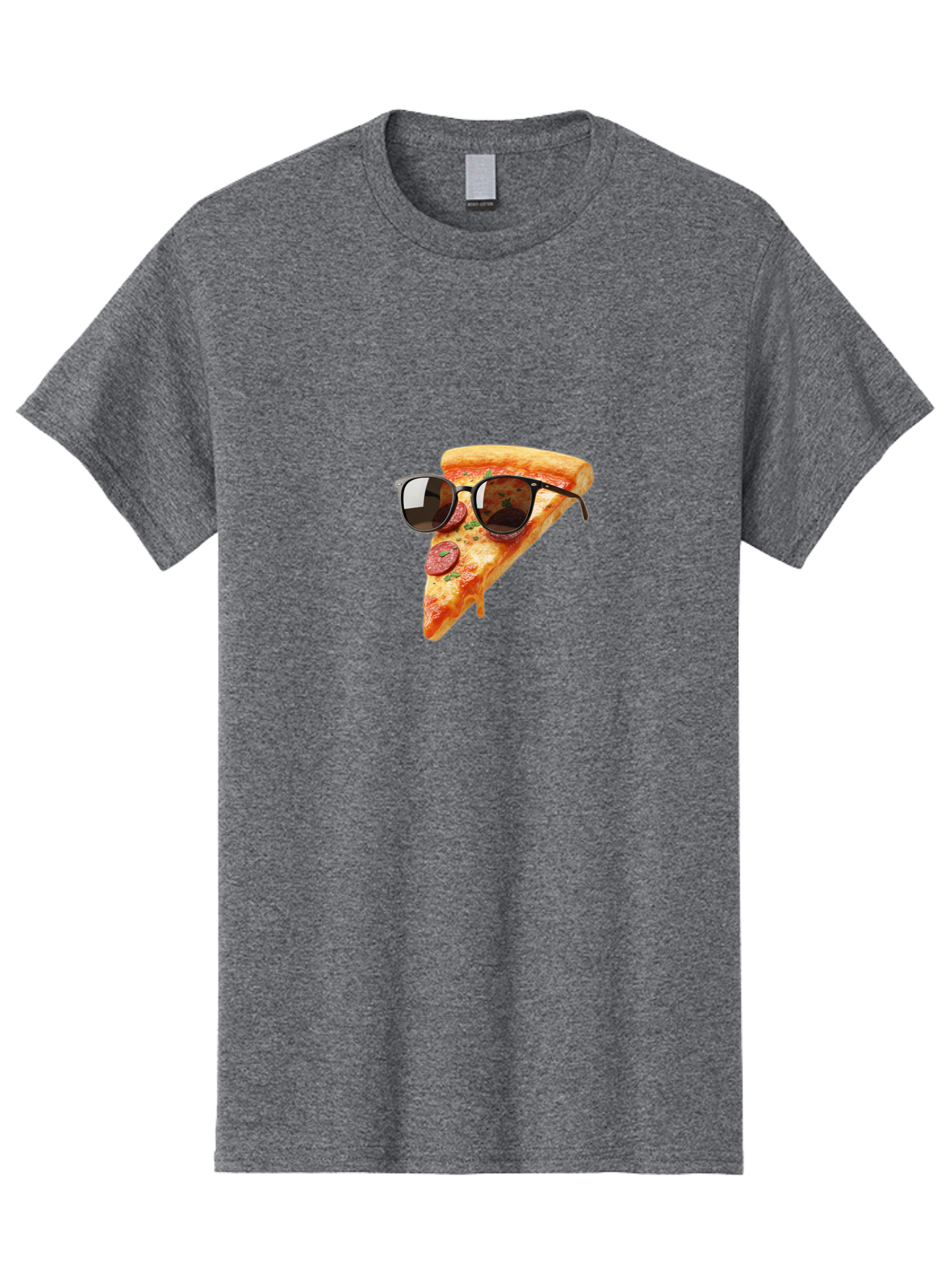 Pizza-Slice-Sunglasses-2 Men'S Graphic Tee, 100% Cotton, Comfortable Casual Summer Wear, Machine Washable, Pizza Slice Wearing Sunglasses, Funny Food, Quirky Humor, Cool Pizza, Sunglasses On Food, Comical Image, Playful Graphics, Bac307