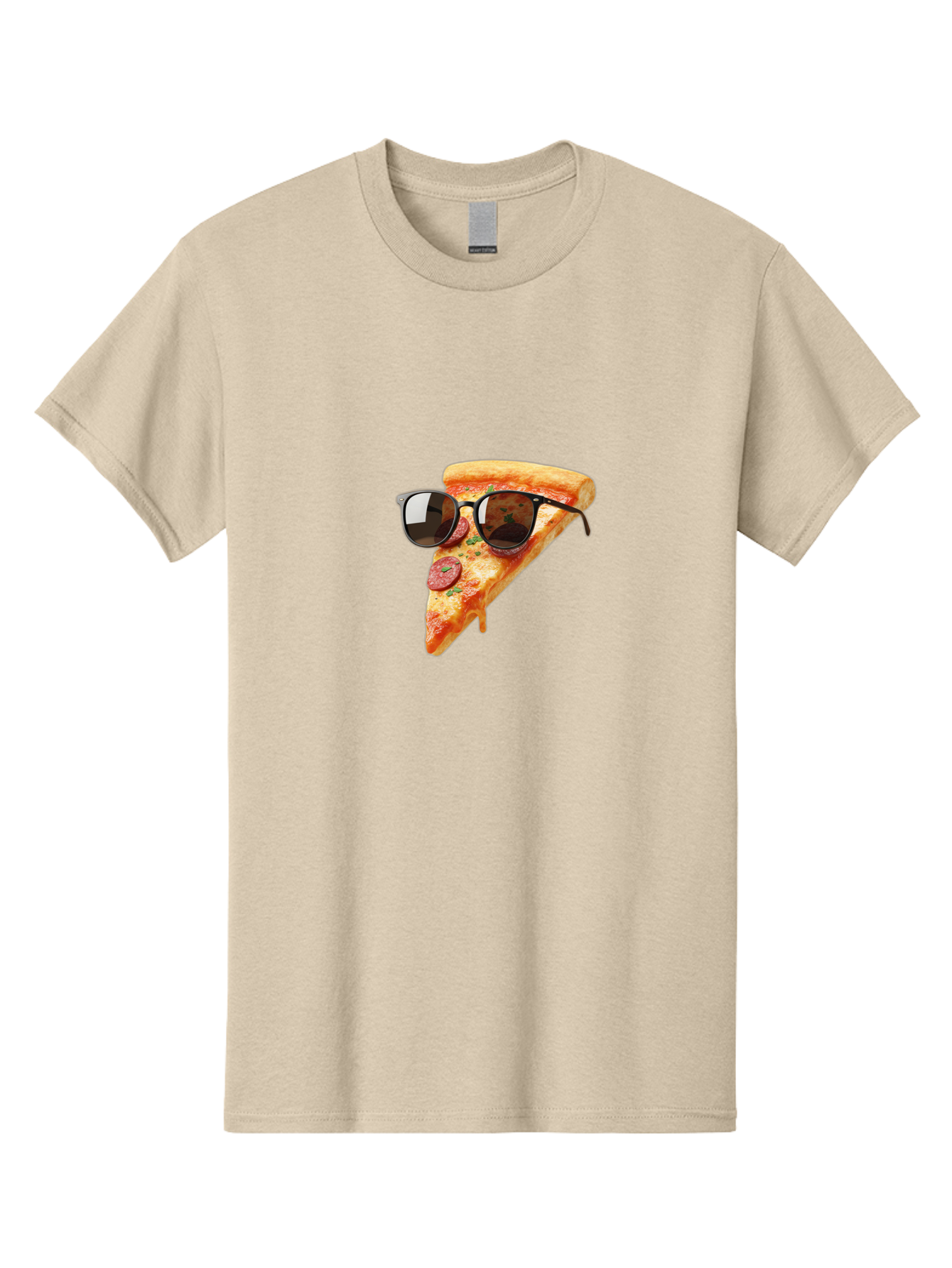 Pizza-Slice-Sunglasses-2 Men'S Graphic Tee, 100% Cotton, Comfortable Casual Summer Wear, Machine Washable, Pizza Slice Wearing Sunglasses, Funny Food, Quirky Humor, Cool Pizza, Sunglasses On Food, Comical Image, Playful Graphics, Bac307